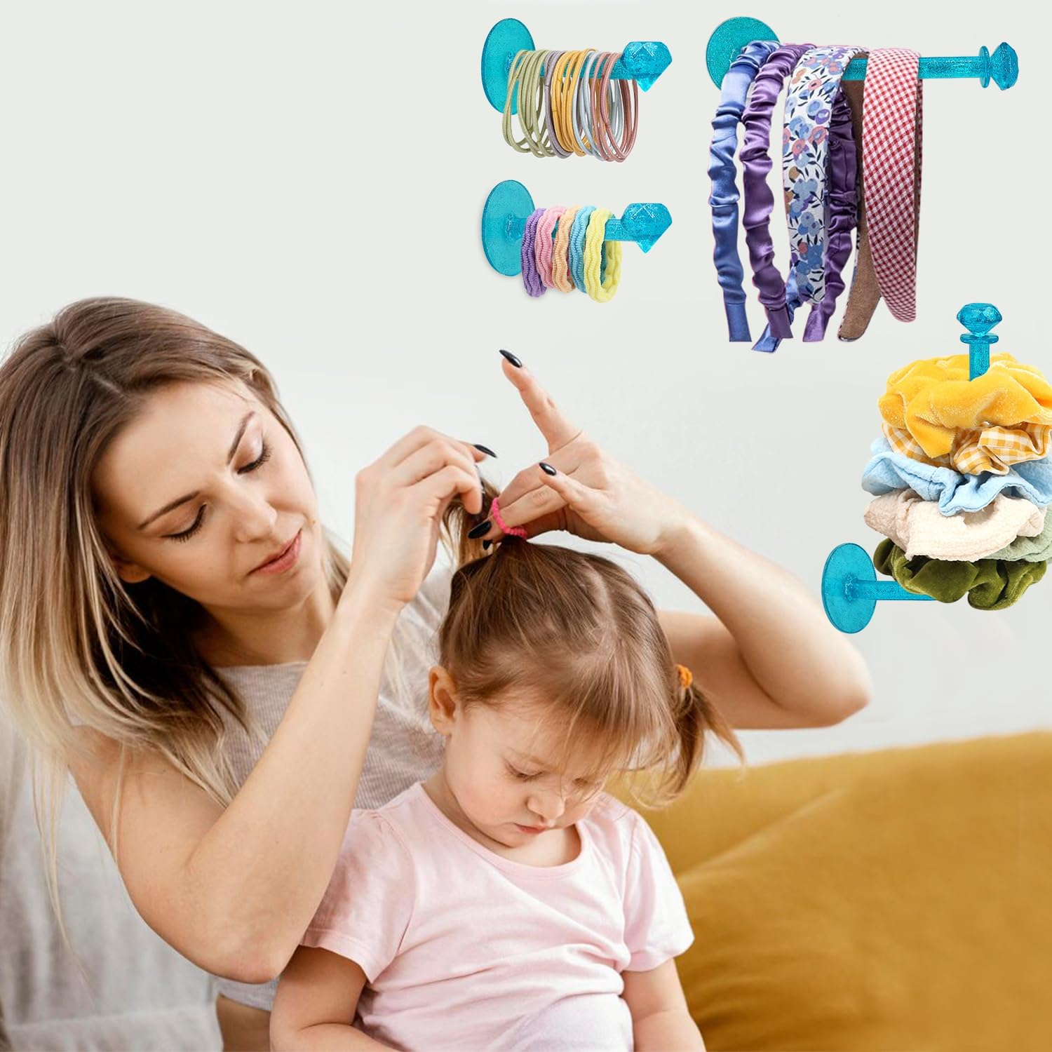 4Pcs Headband Holder Stand Scrunchie Organizer, Girls Hair Accessories Organizer Storage for Headband Hairband Hair Ties, Clear Glitter Adhesive Scrunchy Holder Scrunchie Storage image number 1