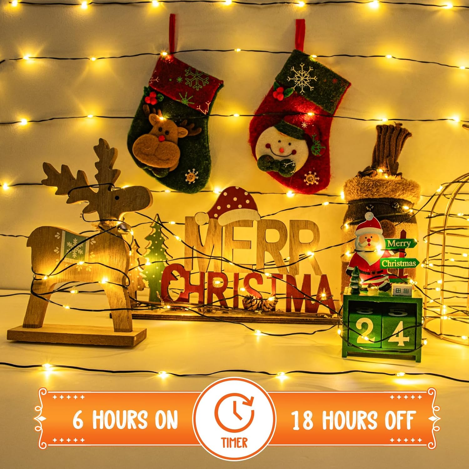 Isisyu Pack of 2 Fairy Lights Battery, 5 M 50 LED Warm White Micro Fairy Lights Battery Operated with Timer, IP65 Waterproof Christmas Lighting for Outdoor and Indoor, Wedding, Tree, Room, Garden image number 1