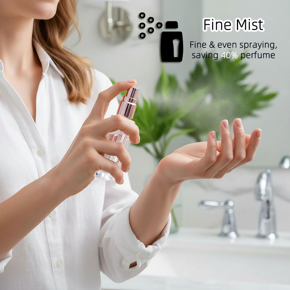 Aieino 5PCS 10Ml Travel Perfume Atomiser Refillable - Portable Perfume Bottle Mini Aftershave Atomisers Spray Bottles Non Leakable with Funnel Dispenser for Women, Pocket Handbag(Lines, Multicolour) - Blue image number 7