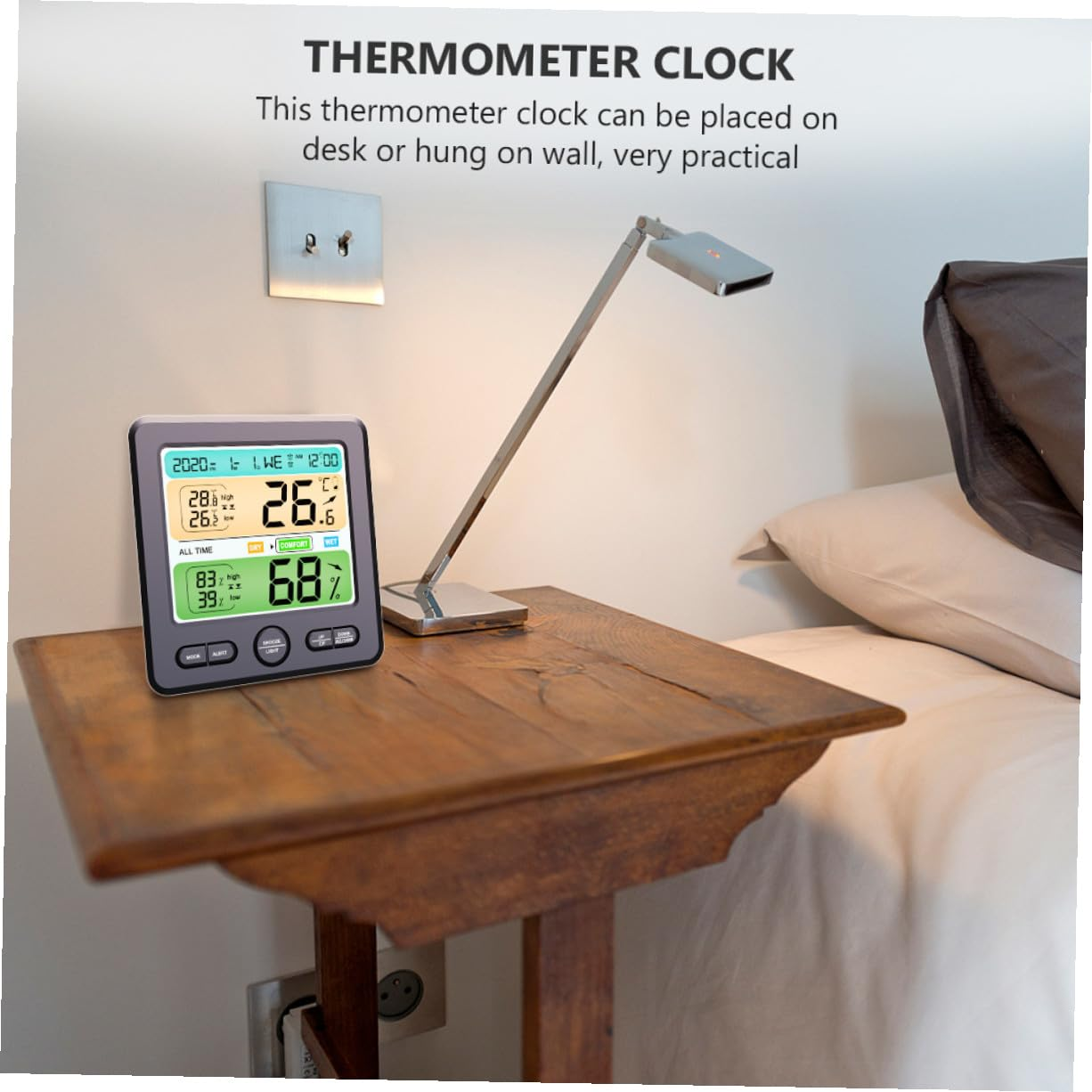 High Precision Wall Mount Thermohygrometer Clock with Large Digital Display Indoor Temperature and Humidity Monitor for Home Decoration No Battery Needed Material Suitable for Desk image number 4