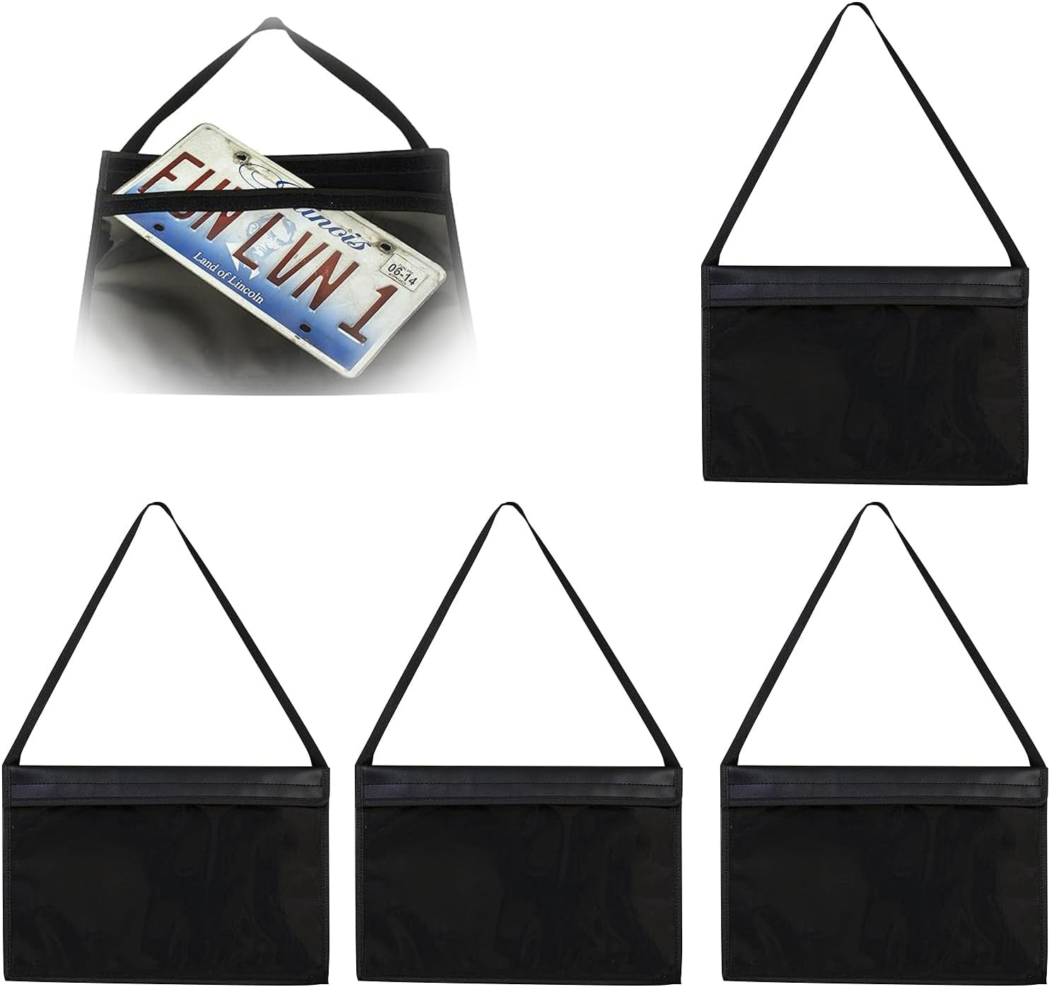 4-Pack Universal Black License Plate Cover with Strap - Dealer Test Drive License Plate Holder Bag for Car, Truck, SUV image number 3