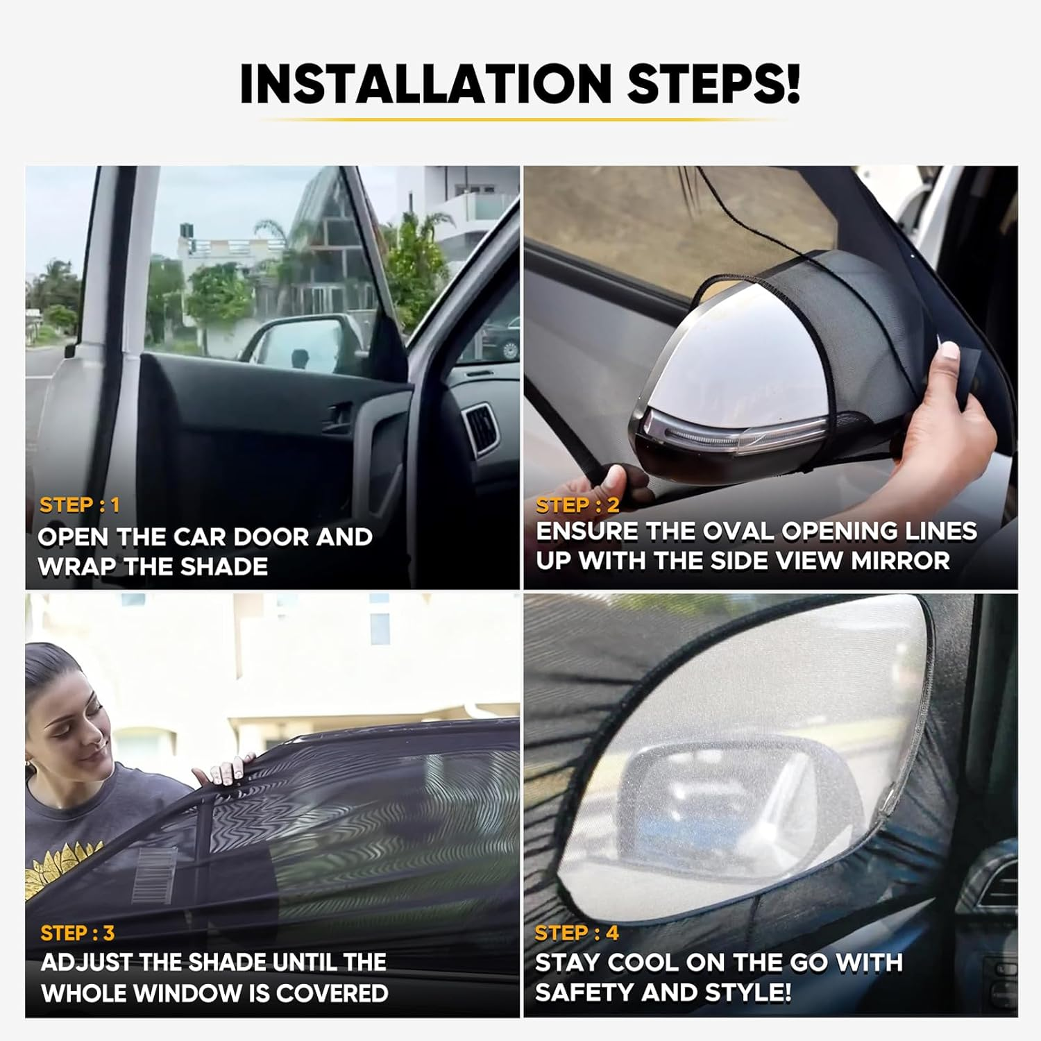 4PCS Car Window Shades Mesh for Camping UV Protection anti Mosquito Breathable Side Window Covers Universal Fit for Most Cars Suvs and Pickup Trucks image number 2