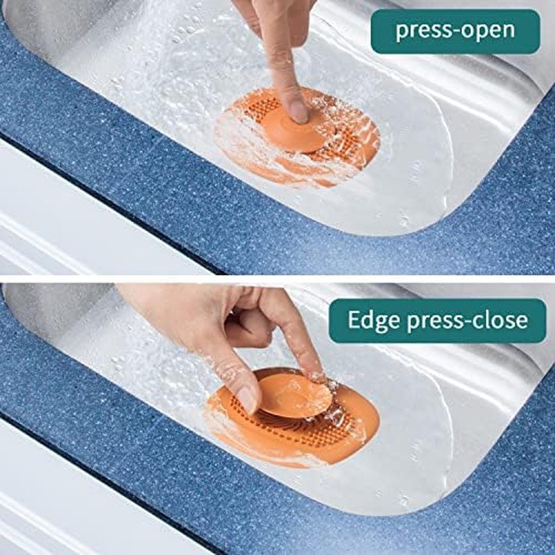 4PCS Bath Plug Sink Strainers, Silicone Sink Strainer,Universal Drain Plug, Kitchen Sink Plugs Plug Hole Hair Catcher (2 Blue + 2 Orange) image number 2