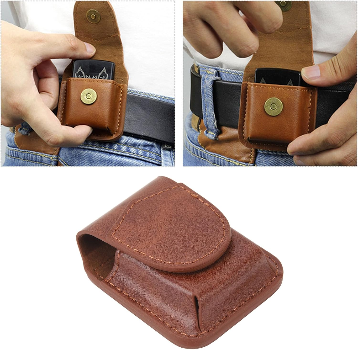 PU Leather Lighter Pouch, Protective Lighter PU Holder, Lighter Waist Case, Lighter Cover Storage Sleeve with Pocket Belt, anti Scratch for Outdoor image number 3