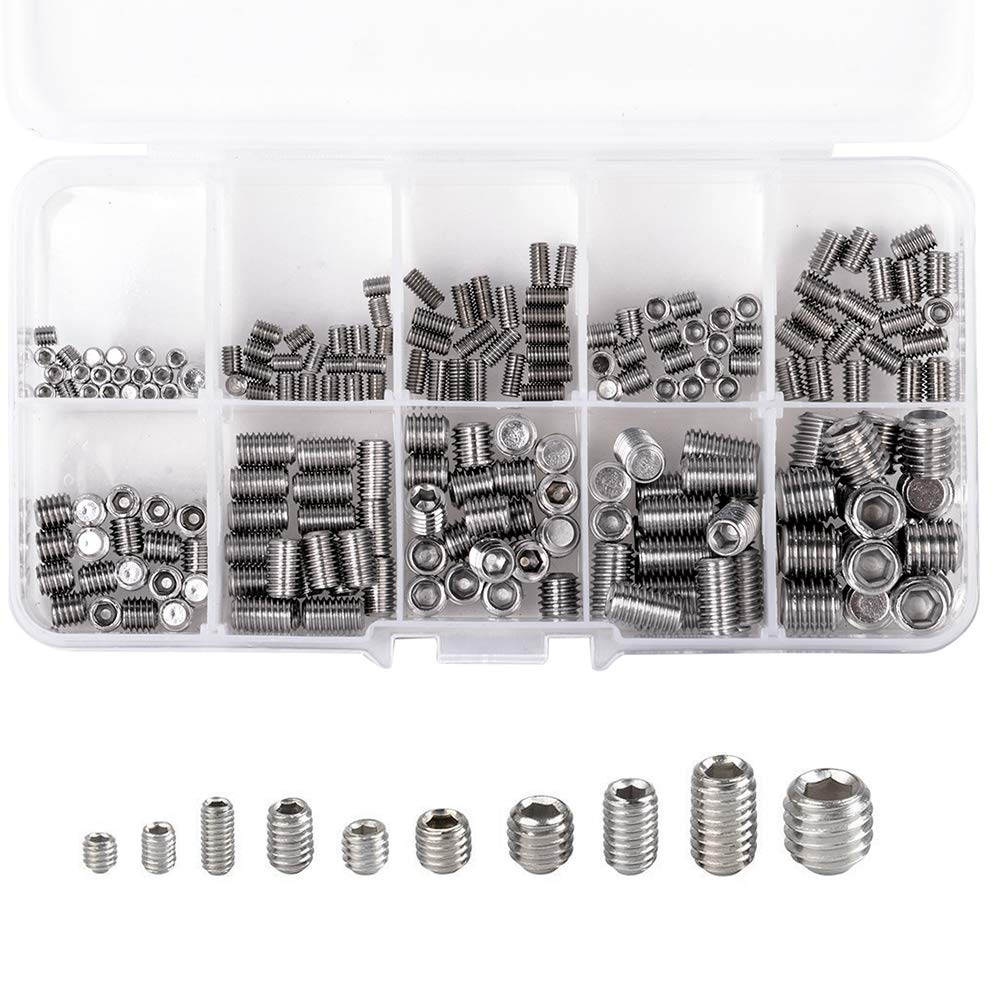 Yakamoz Allen Head Screw, Set of 200Pcs M3 M4 M5 M6 M8 Hex Allen Head Socket Grub Screw Stainless Steel Cup Point Metric Screws Assortment Fasteners Kits image number 4