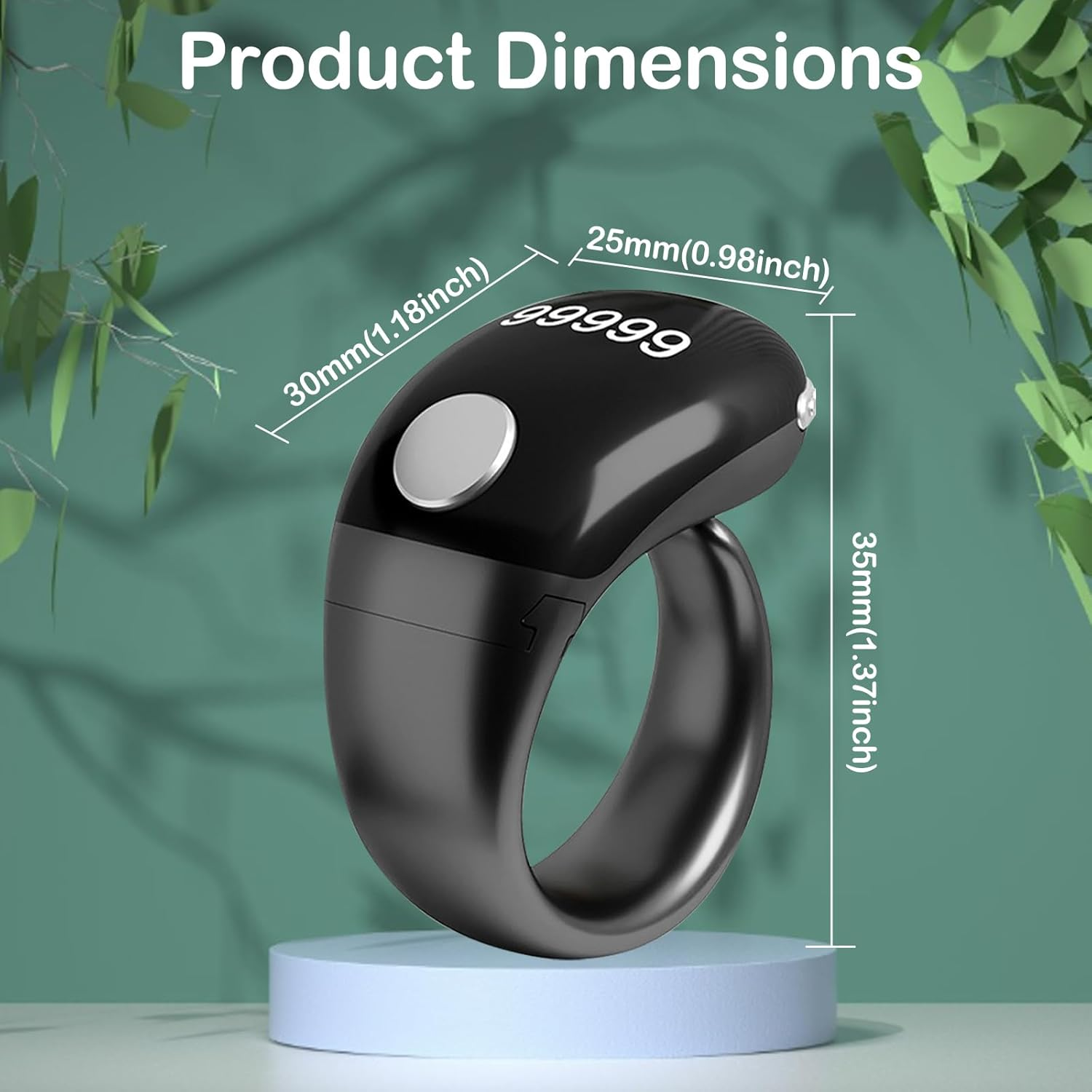 YUENTOEN Smart Ring Counter, Tasbih Finger Counter, Digital Finger Rings Counter with OLED Screen, Adjustable 18Mm/20Mm/22Mm Ring Holder Counter for Prayer Time Reminde, Black image number 4