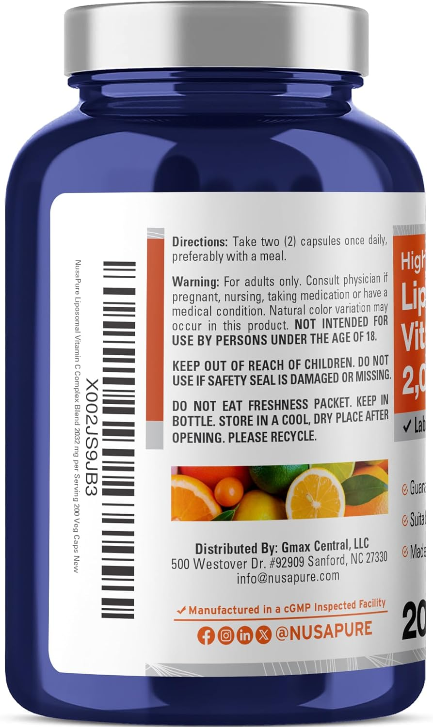 Liposomal Vitamin C 2032Mg - 200 Veggie Capsules with Bioperine - High Absorption Ascorbic Acid - Supports Healthy Immune Function and Normal Antioxidant Activity.* High Dose Fat Soluble Supplement image number 3