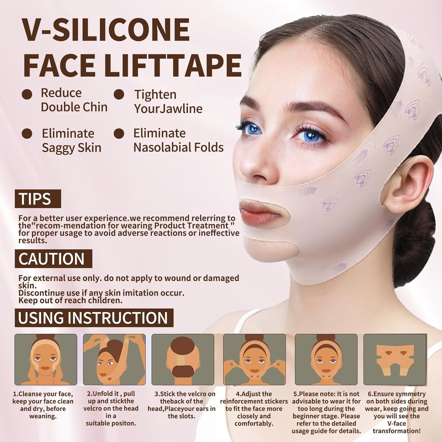Chin Strap for Sleeping, V Line Chin Face Lifting Mask, Double Chin Reducer Eliminator for Women, Jawline Mask with Breathable & Comfortable Design, Face Wrap for Overnight Skincare (1Pcs) image number 5