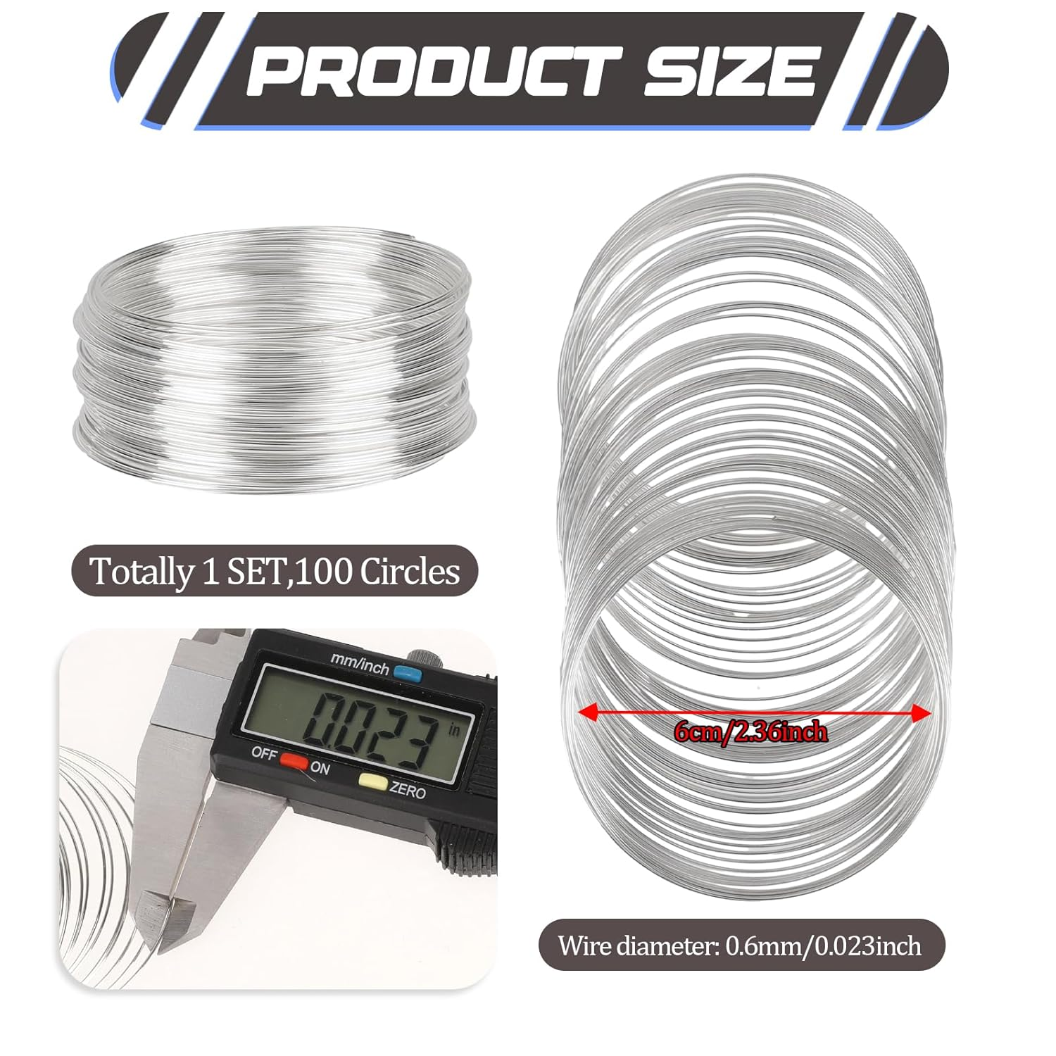 100 Loop Memory Wire for Beads Jewelry Making - Silver Steel Wire for Bracelet and DIY Crafts image number 1