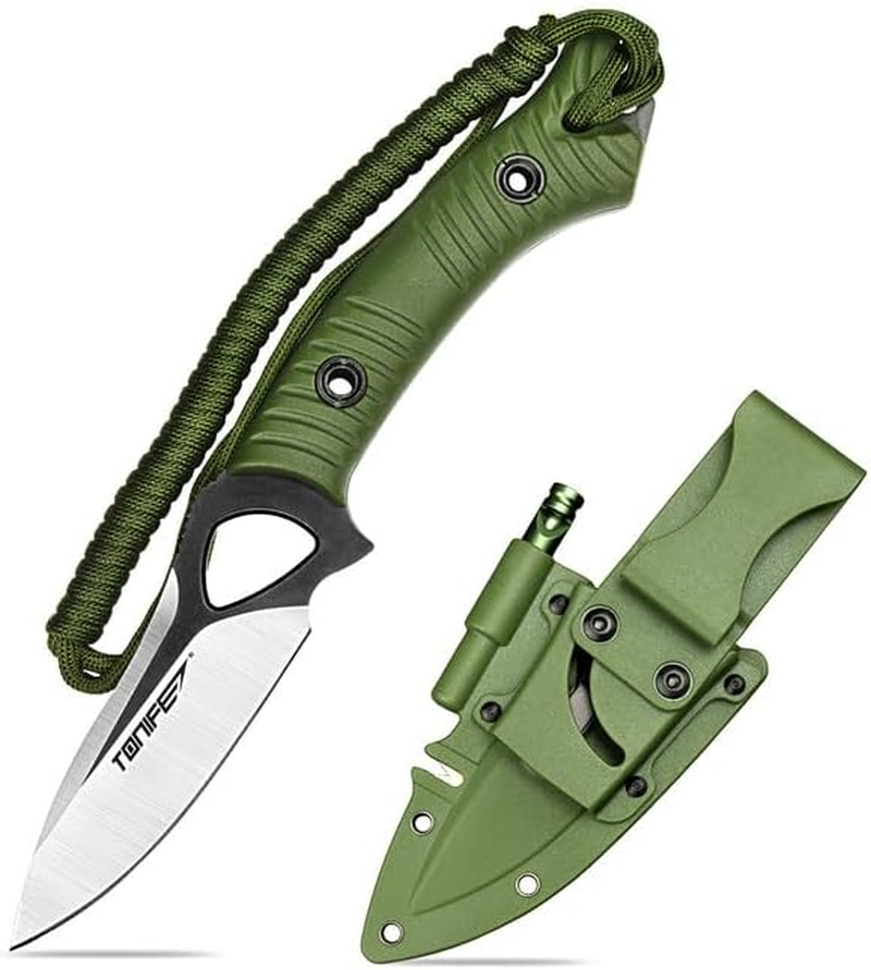 TONIFE Explorer Fixed Blade Knife with Plastic Sheath 8Cr14Mov Blade Survival Knife, Fiberglass Reinforced Nylon Handle for Outdoor Camping Knife EDC Knife (Orange+Satin)