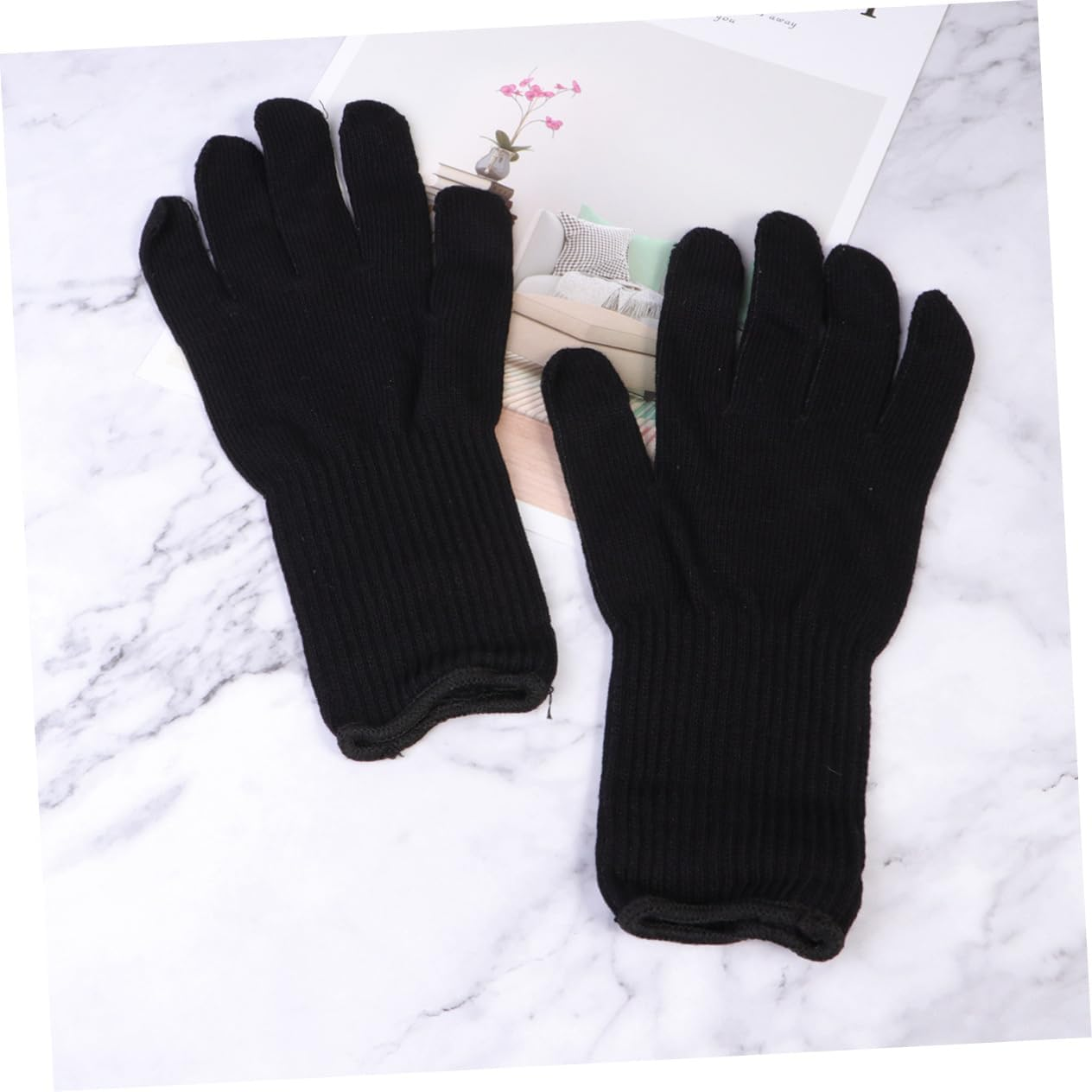 Heat-Resistant Hair Curler Gloves and Straightener Gloves 2 Pairs Black Edge Suitable for Hair Perm and Styling image number 3