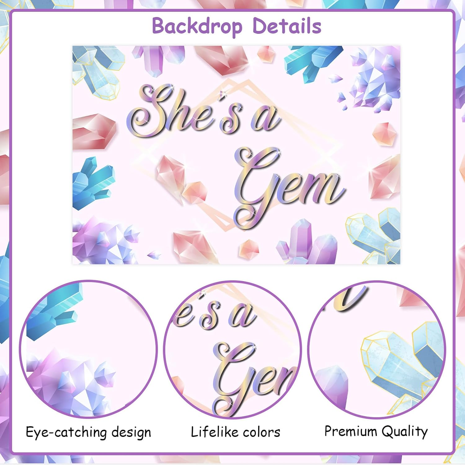 Wonmelody Gem Party Decorations for Girls 5 * 3 Ft She'S a Gem Backdrop Banner Geology Birthday Party Backdrop Jewel Birthday Party Decoration for Colorful Rocks and Minerals Treasure Diamond Party image number 1