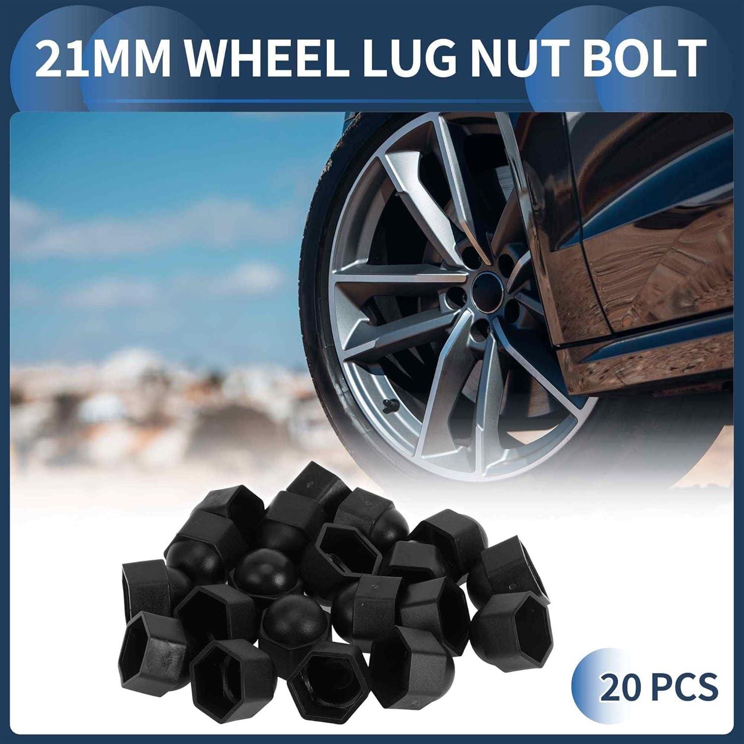 INFINAUTO Wheel Nut Bolt Outer 21 Mm Rims Tyre Nut Screws Dust Cap Cover Nut Protection Plastic Black
