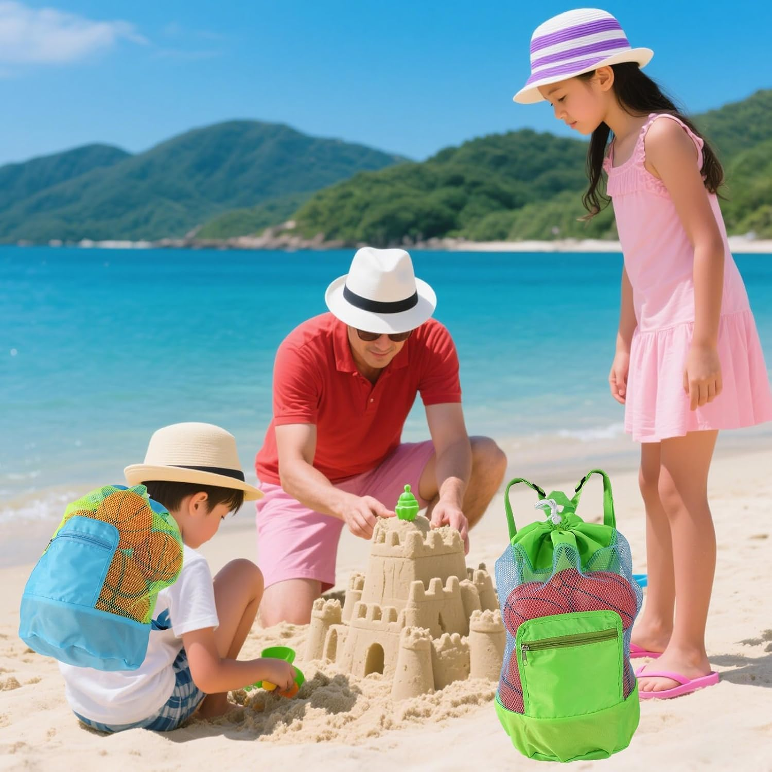 Shuoteng Drawstring Beach Toy Bag, 1Pc Portable Mesh Backpack Beach Tote, Drawstring Beach Shell Toy Bag Mesh Backpack for Pool, Green image number 6