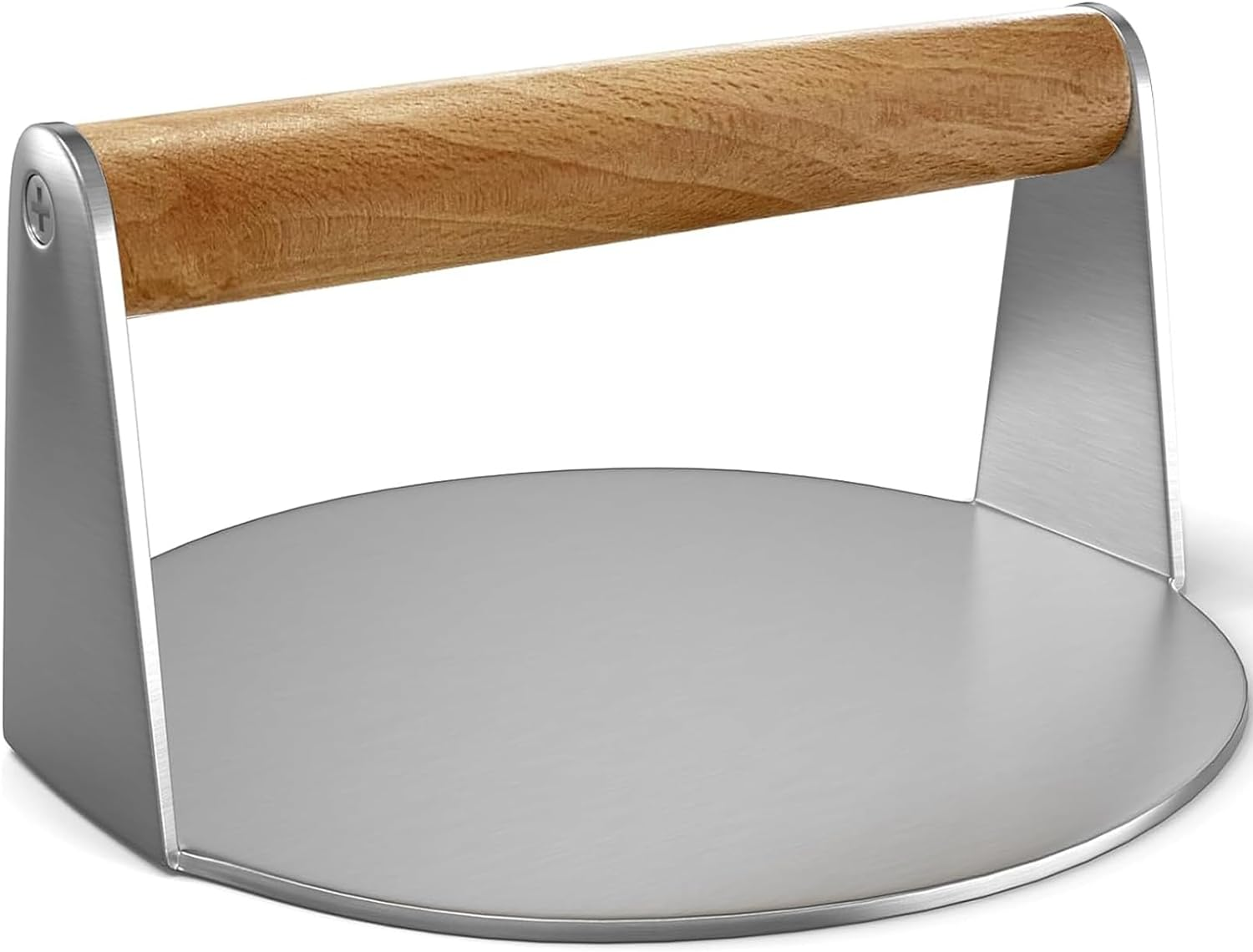 Stainless Steel Burger Press, 5.5 Inch round Burger Smasher, Non-Stick Smooth Hamburger Press Flat Bottom, with Wood Handle, Bacon Press, Grill Press Perfect for Flat Top Griddle Grill Cooking image number 3