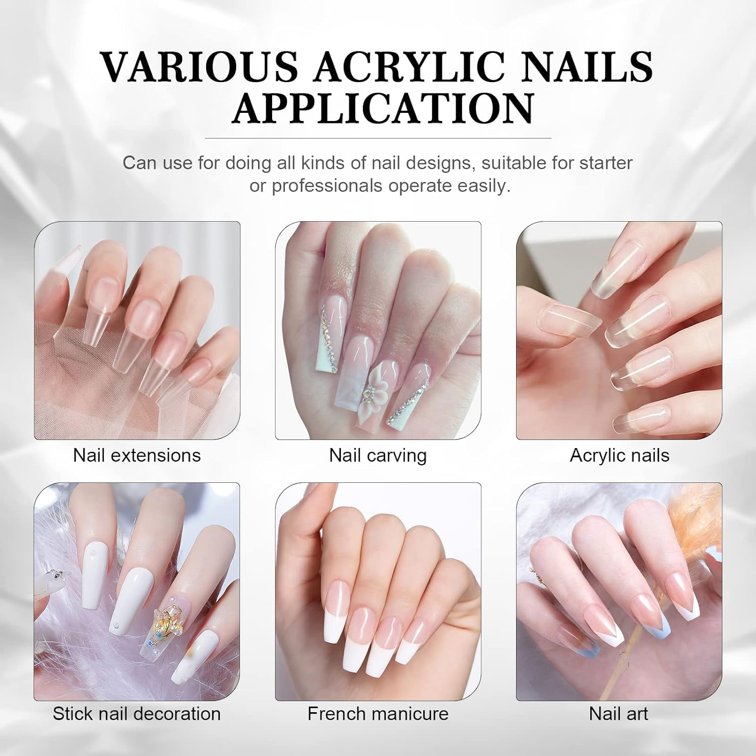 SAVILAND Clear Acrylic Powder 5.29OZ Large Capacity Acrylic Nail Powder Polymer Beginner Friendly Long Lasting No Need Nail Lamp Professional Acrylic Powder for French Manicure Nail Carving