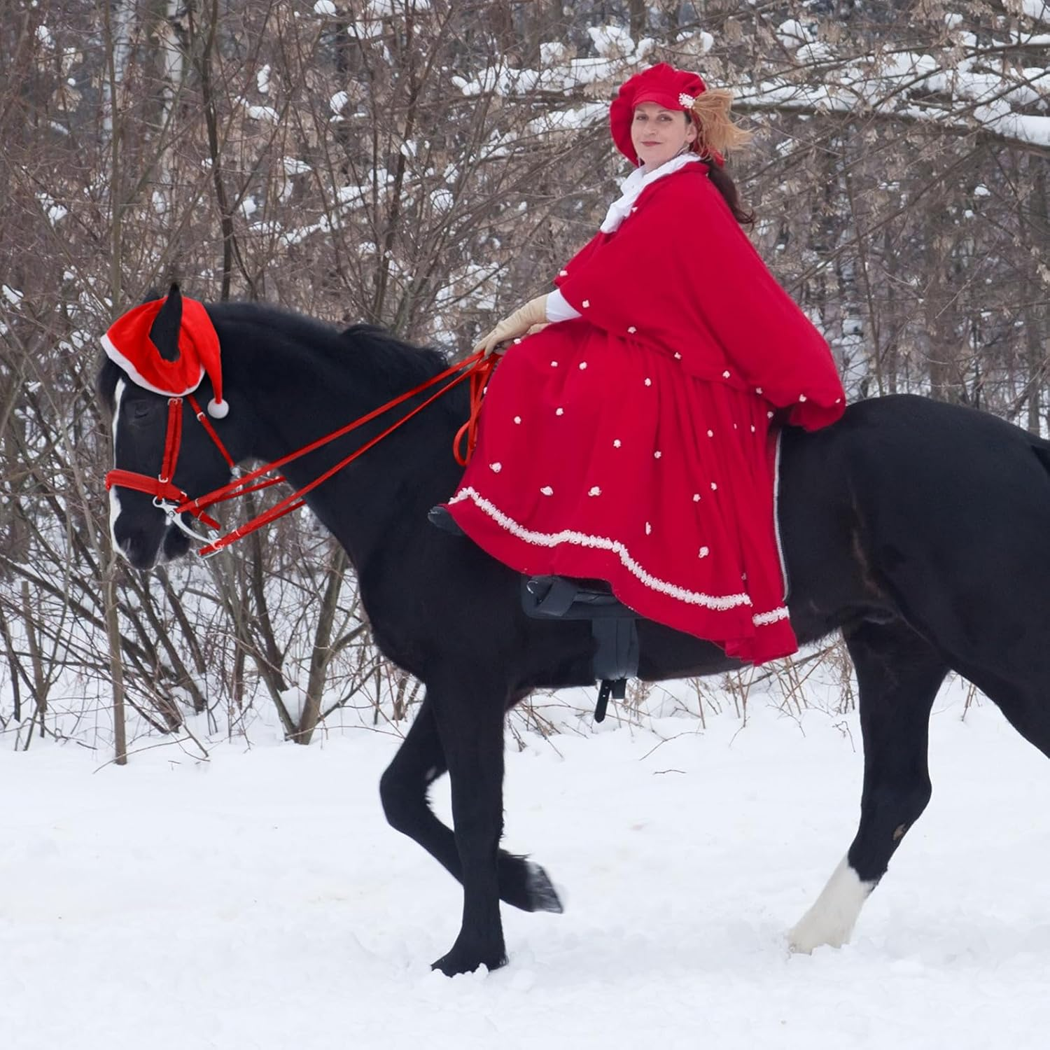 Paterr 4 Pcs Christmas Santa Horse Hat Holiday Elf Horse Hat Adjustable Christmas Horse Halter Set image number 2