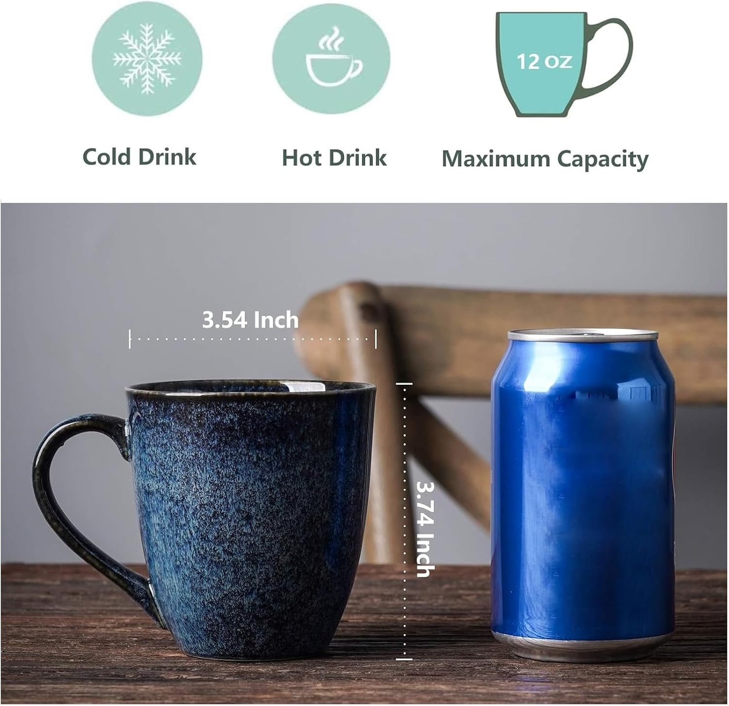 Vicrays Coffee Mug Set, 12 Ounce, Set of 6, Ceramic Mug for Men, Women, Unique Glazed Mugs with Handle for Coffee, Tea, Milk, Cocoa, Cereal(Blue) image number 4