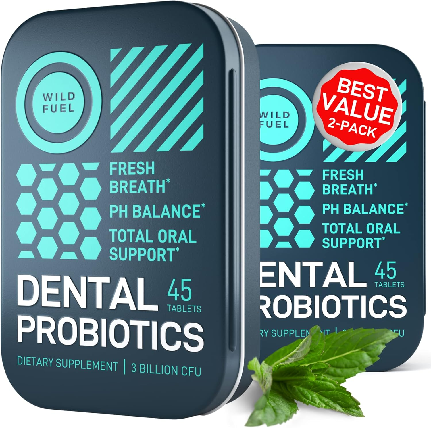 WILD FUEL Oral Probiotics for Teeth,Bad Breath,Gum Health - 3Bn CFU K12 Lactobacillus Paracasei,Salivarius Dental Probiotic Best Breath Mints 90 Fresh Mint Tablets,Pack of 2,0.132 Kilograms image number 4