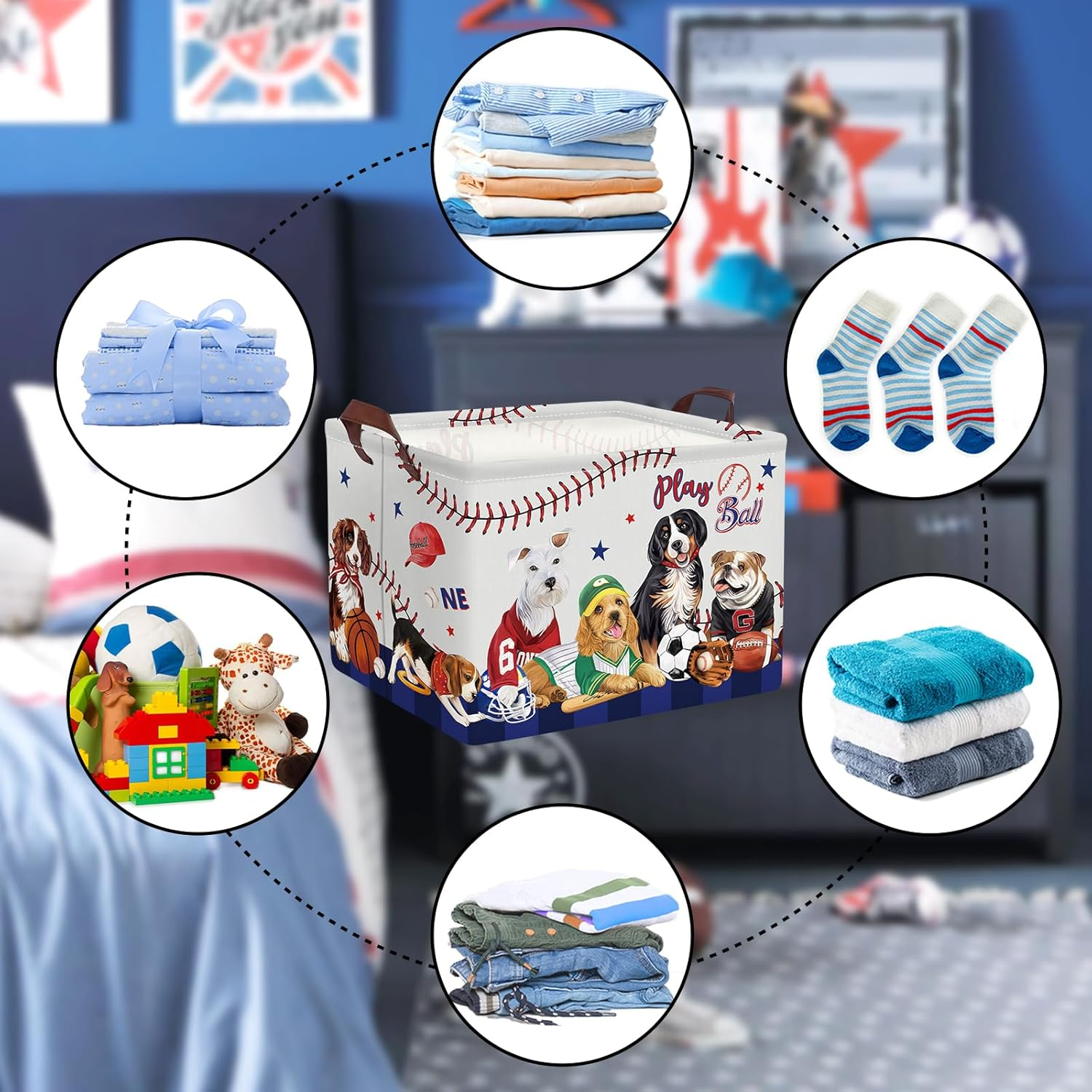 Clastyle Collapsible Dog Gift Toy Basket Rectangle Pet Clothes Food Snack Storage Bin Cute Large Sports Ball Grey Storage Cubes image number 6