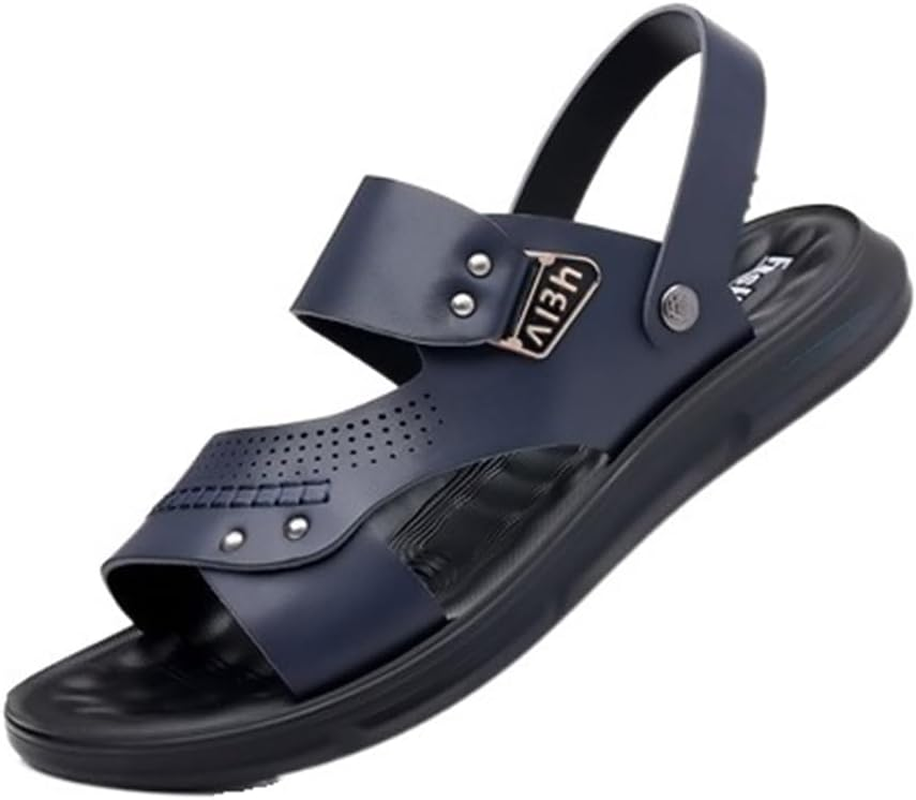 Men Summer Sandals and Slippers Men Leather Sandals Adult Thick-Soled Beach Shoes Non-Slip Open-Toe Leather Sandals (Color : Navy, Size : 8) image number 6