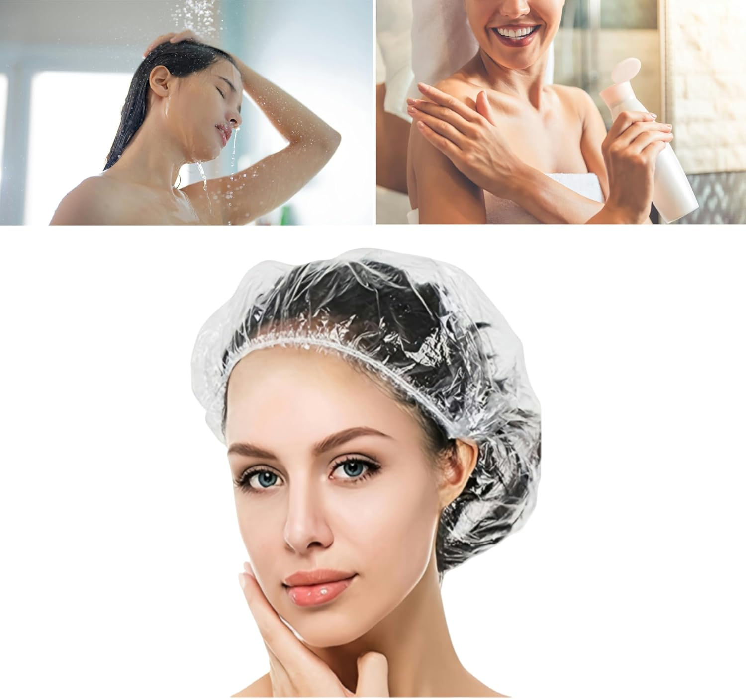 50 PCS Disposable Shower Caps,Large Thick Clear Waterproof Plastic Hair Covers for Women & Kids,Elastic Travel Spa Bath Caps for Hotel, Home, Salon Use (50 White) image number 2