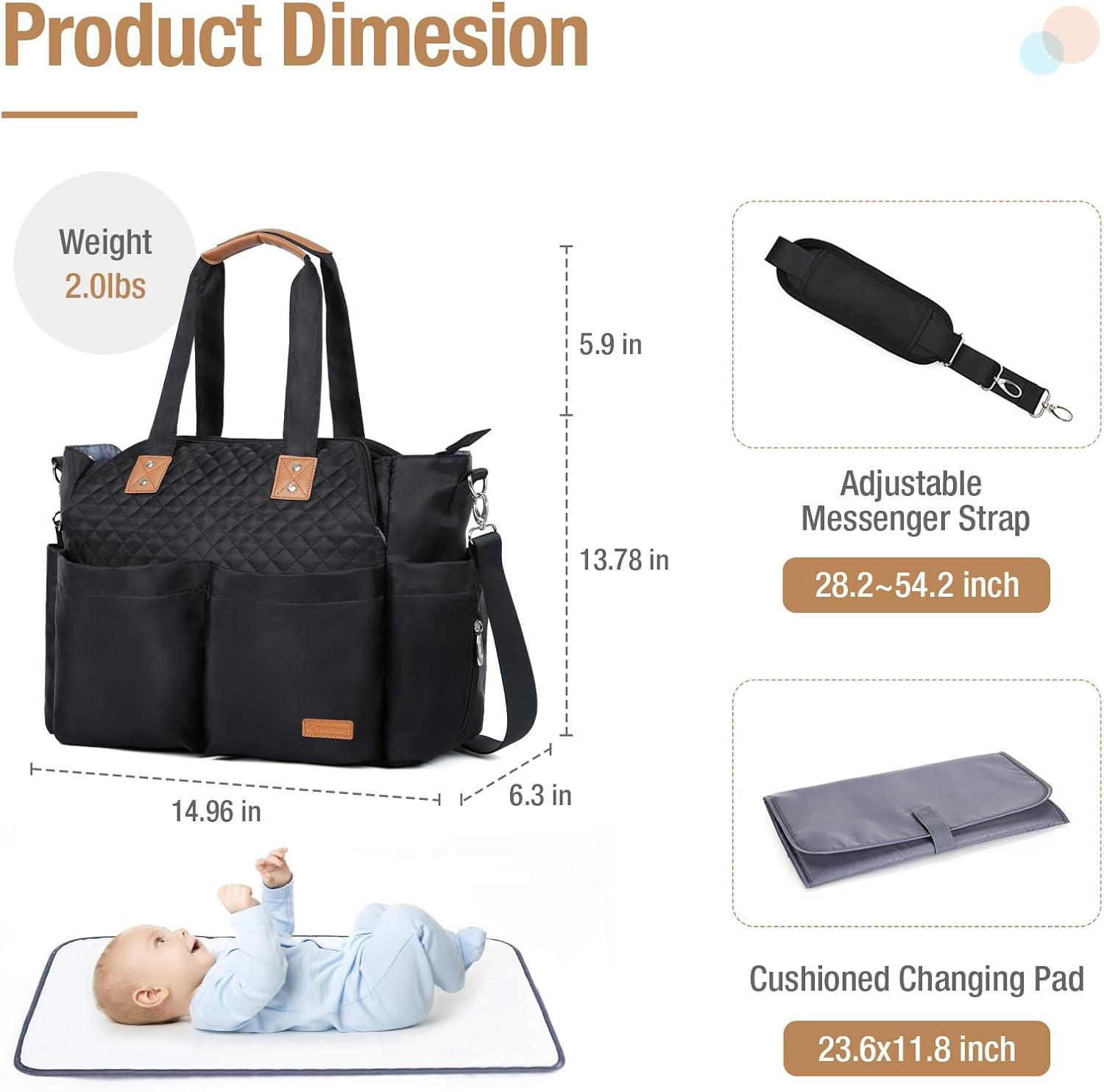 Lekebaby Baby Changing Bag Messenger Large with Changing Mat for Travel - Green image number 4
