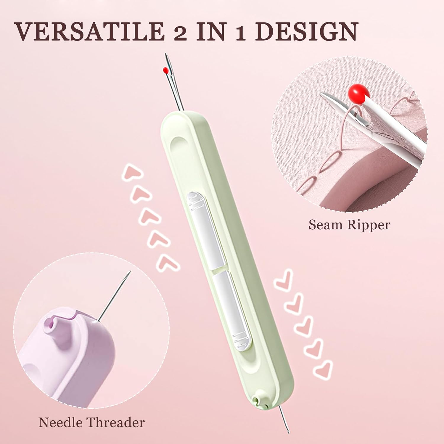 TECHPLUS 2 in 1 Needle Threader Seam Ripper - Hand Sewing Tool for Knitting, Quilting - Automatic Needle Threading Device for Sewing Crafting - for Elderly, Compact and Portable 2 Pack image number 3