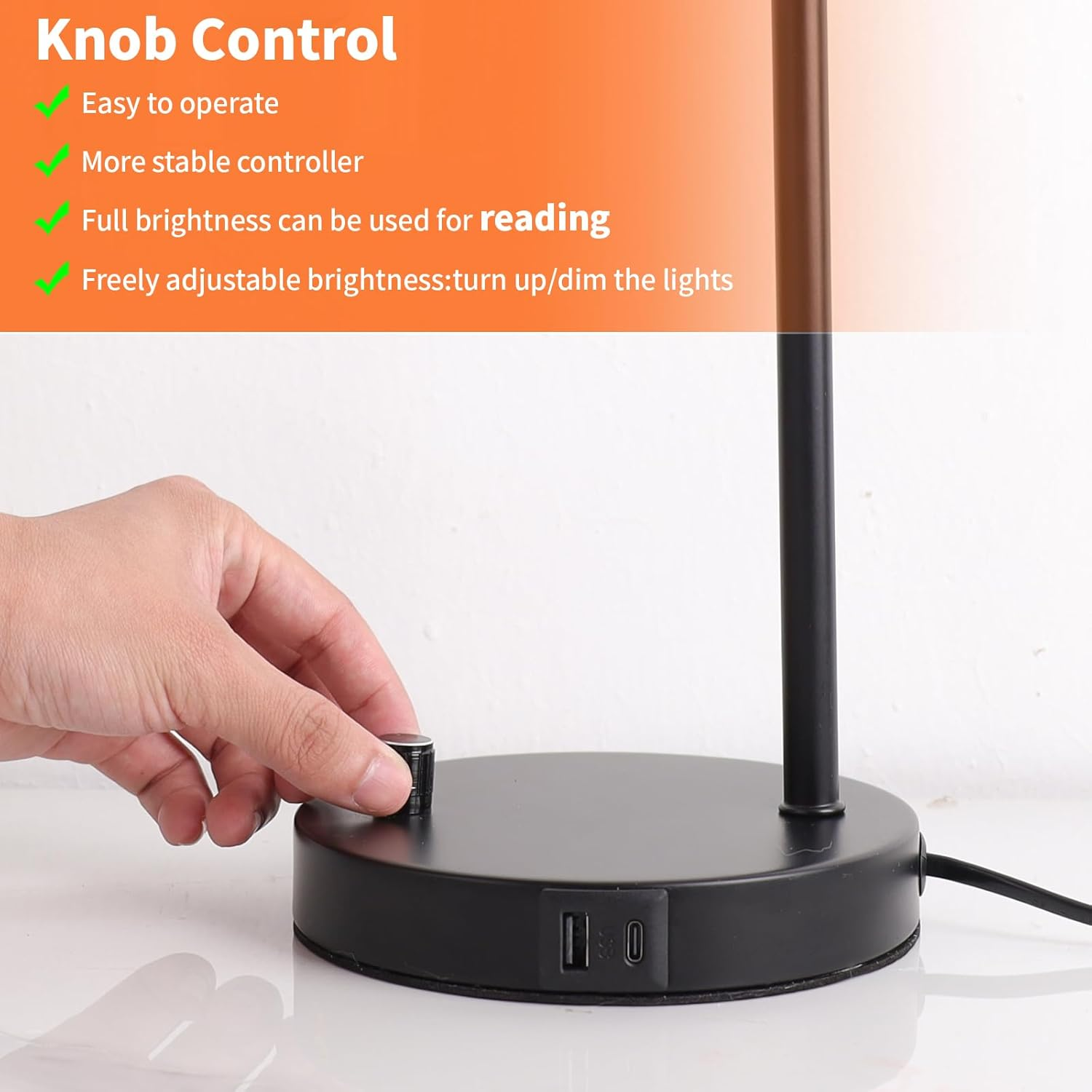 Set of 2 Industrial Stepless Dimmable Table Lamps with USB-A & USB-C Ports &ndash; Metal Base with Glass Shade Bedside Nightstand Lamps for Bedroom & Office image number 1