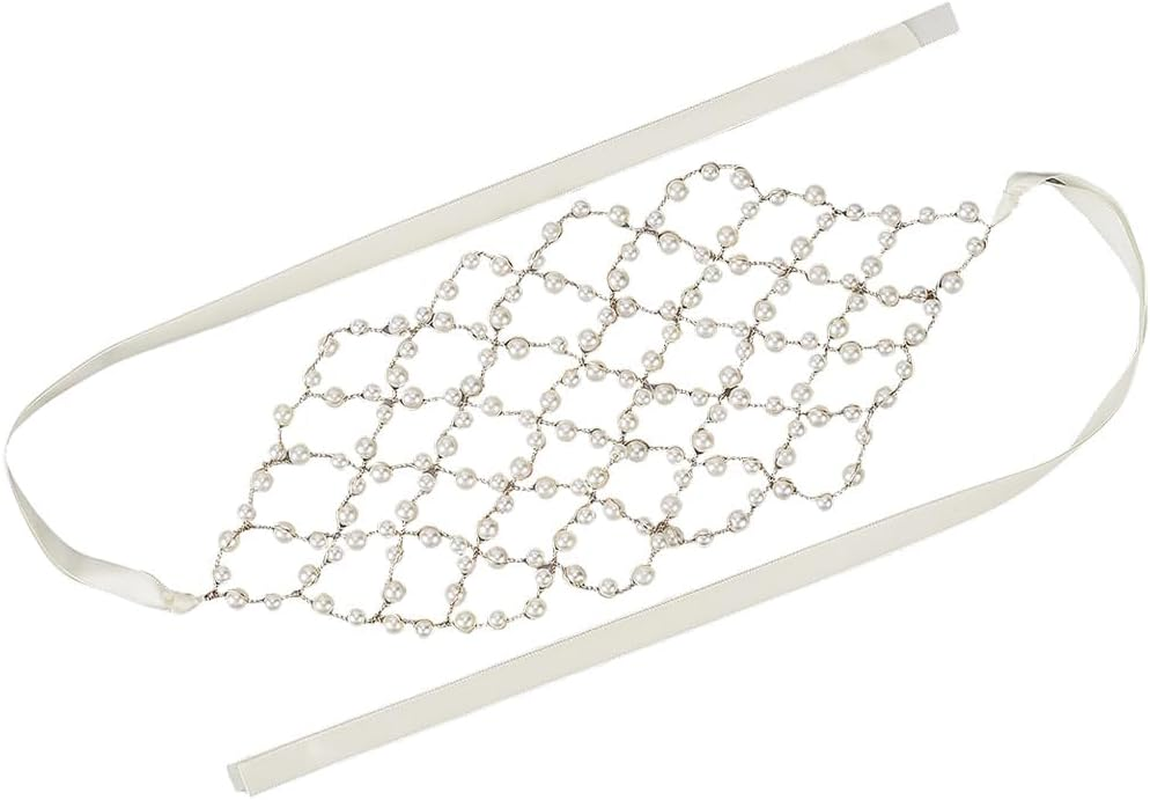 CABODYALS Bridal Headpiece with Faux Pearls White Gold Vintage Boho Beads Headband Brass Wedding Jewellery Decorative Hair Tendril Headbands for Women Dresses Birthday Party Anniversary Accessories image number 5