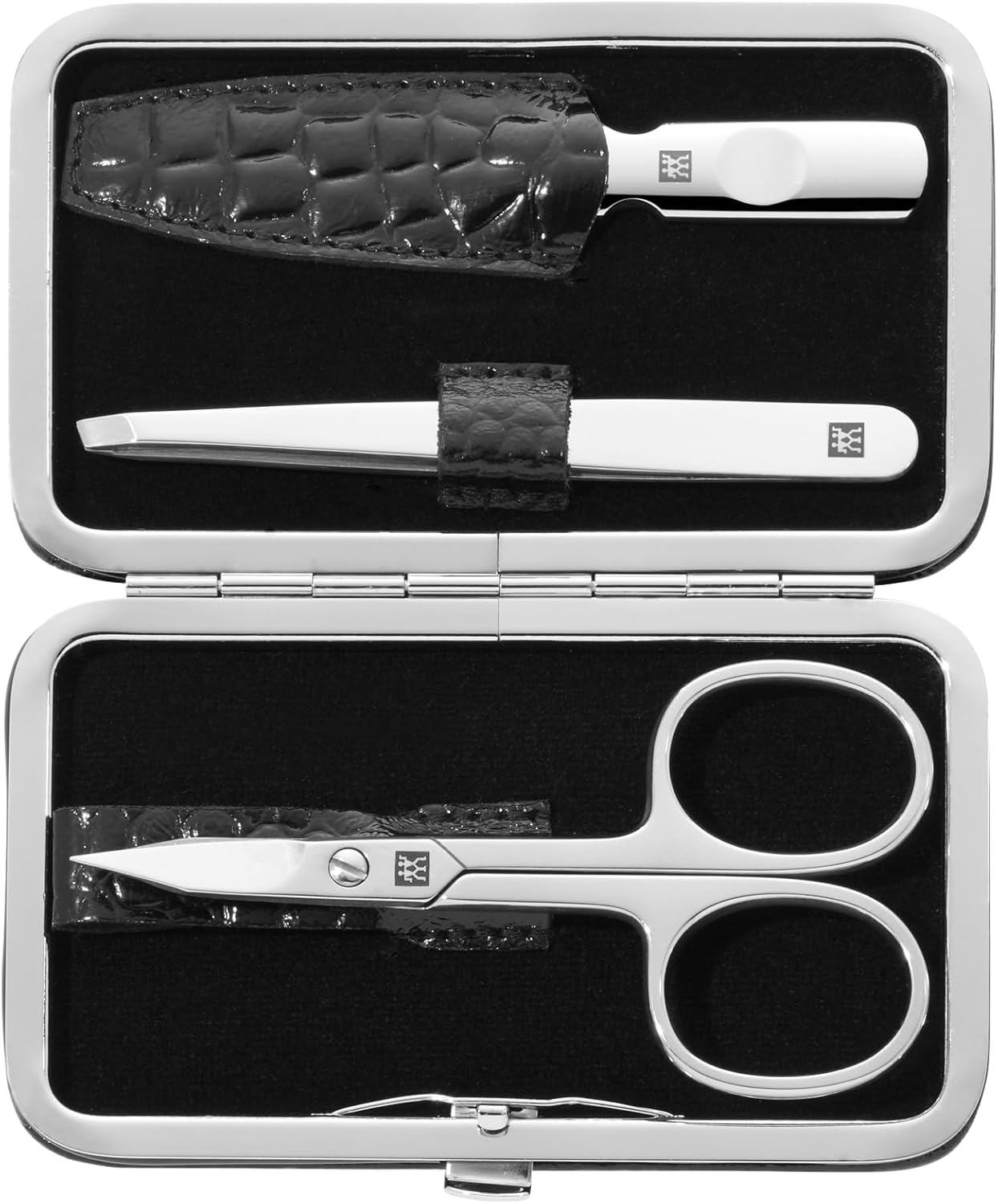Zwilling J.A. Henckels Classic Inox Manicure Set with Case, Includes 1X Nail Scissors, 1X Tweezers, 1X Nail File, Black/Silver image number 1