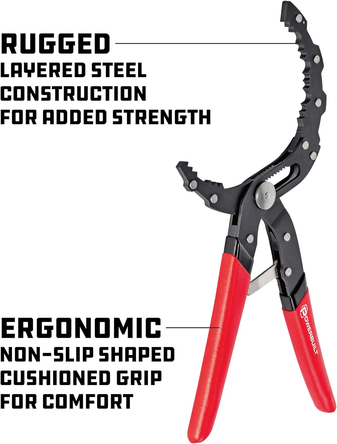 Powerbuilt 942068 Self-Adjusting Oil Filter Pliers, Red