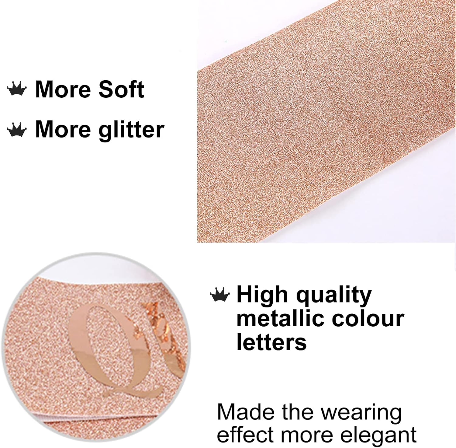 BLUPLE Birthday Queen Sash Rose Gold-Queen, Elegant Birthday Sash for Women & Girls, 'Birthday Girl' Message, One Size Fits All, Adjustable, Pack of 1 image number 3