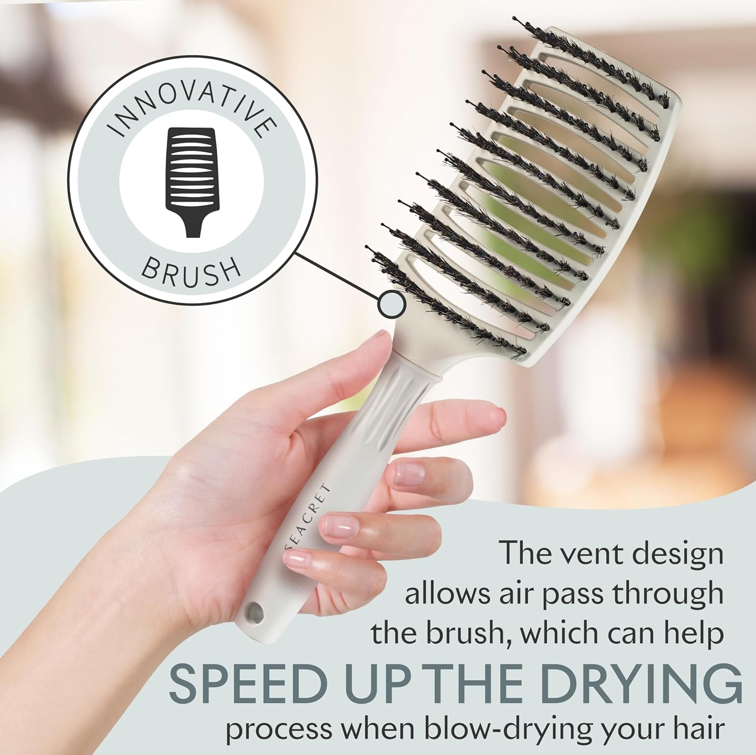 SEACRET Flexi Pro Styling Detangling Hair Brush, Ergonomic Detangling Brush for Curly & All Hair Types, Soft Bristles for Gentle Care, Prevents Breakage, Vented Design for Faster Drying image number 5