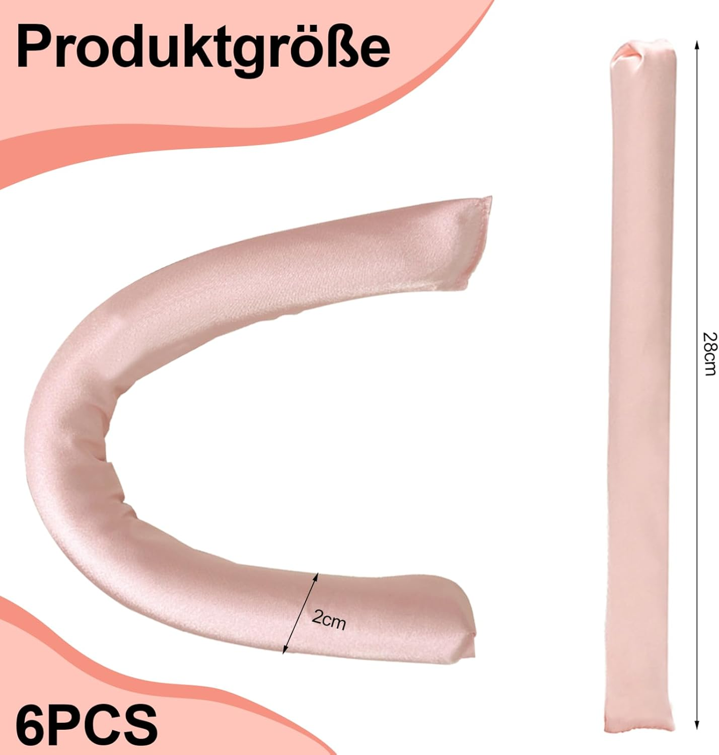Pack of 6 Curls without Heat, Heat-Free Curlers, Overnight Curls, Overnight Blowout Curls, Satin Heat Free Curling Iron, DIY Heatless Curls Band for All Hair Types (Pink) image number 3