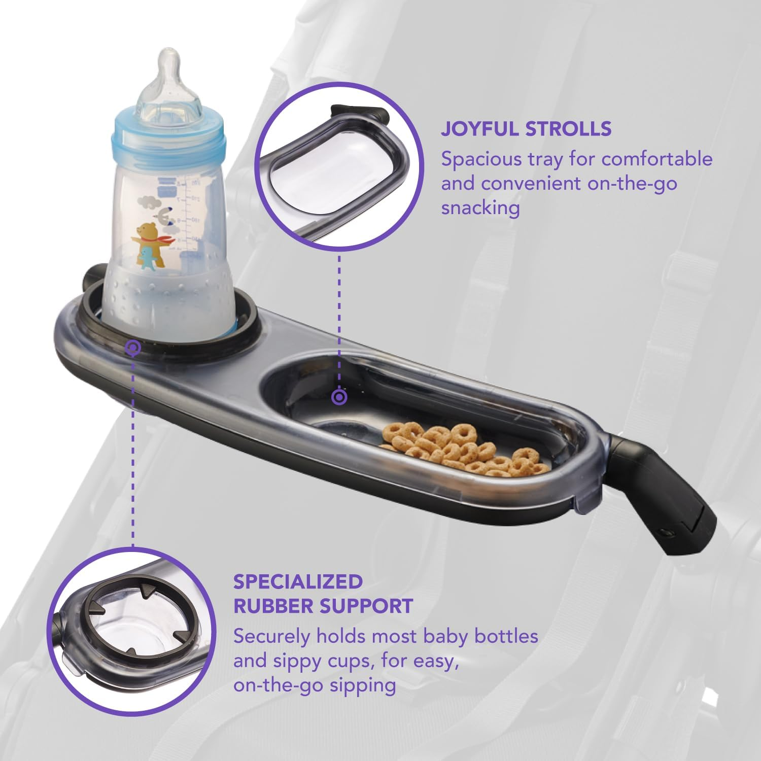 Stroller Snack Tray with Cup Holder Compatible with Uppababy Vista V2 Stroller, Uppababy Cruz V2, Rumble Seat. Easy Attachment for Most Uppababay Stroller Bumper Bar Housing. Stroller Accessories image number 2