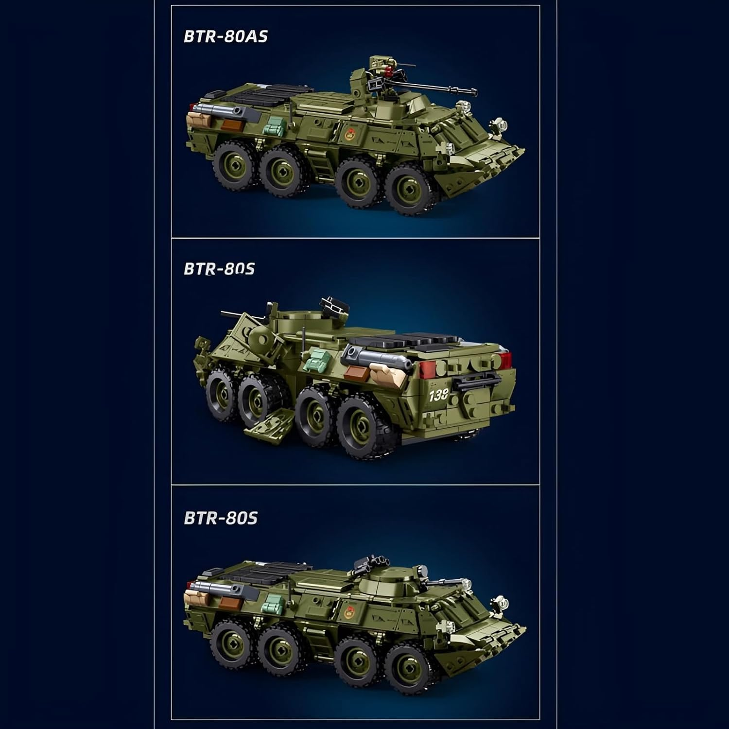 Fuleying Military Building Blocks Kit, 1: 35 BTR-80AS Infantry Combat Vehicle Clamping Blocks, 619 Pieces Army Armoured Tank Model Toy for Adults Children Aged 8+ image number 1