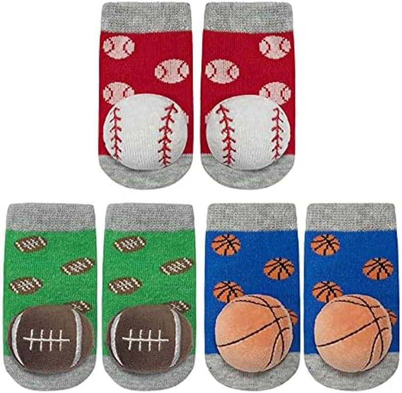 PUPPET Baby Boys Rattle Socks for 0-6 Months 3-Pack Sports Socks Set Baseball Rugby Basketball image number 4
