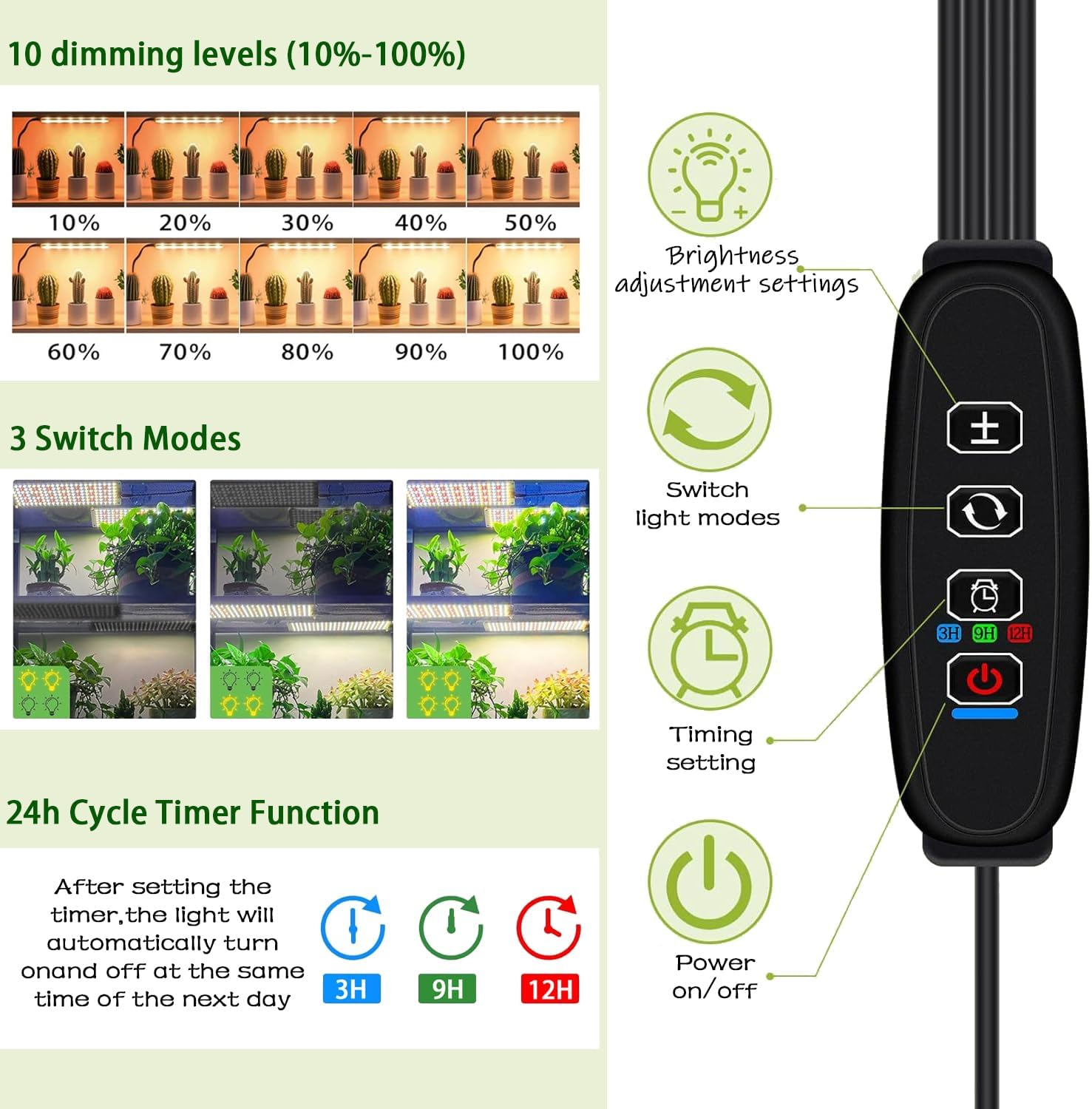 Plant Lamp, 40W Slim Indoor Grow Light with Full Spectrum Leds - Programmable Timer & 10-Level Brightness for Healthy Plants (4-Pack) image number 2