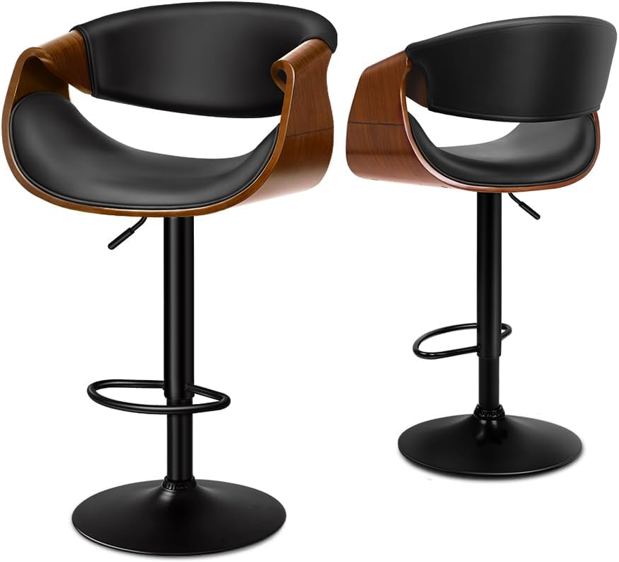 ALFORDSON 2X Bar Stools, Adjustable Kitchen Stool, Trice Swivel Counter Barstool in 61-82Cm Seat Height, Wooden Dining Chair with Anti-Slip Floor Protector for Home Bar Dining Room