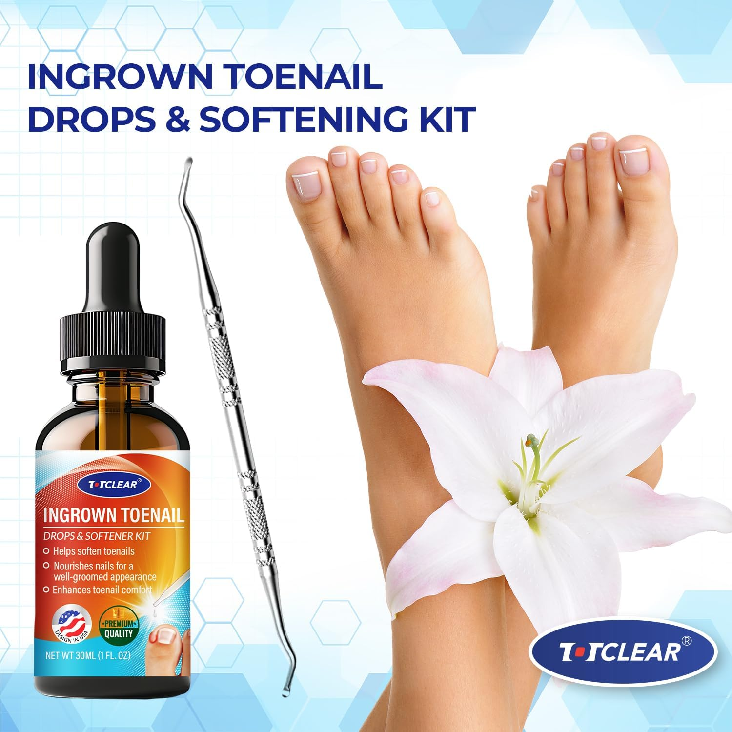 Ingrown Toenail Drops: Ingrown Toenail Tool for Men Women - Big Toe Ingrown Nail Tool - Ingrown Toenail Removal Kit - Ingrown Toenails Softener Kit with Toe Caps - Ingrown Toenails Solution - 30Ml image number 3