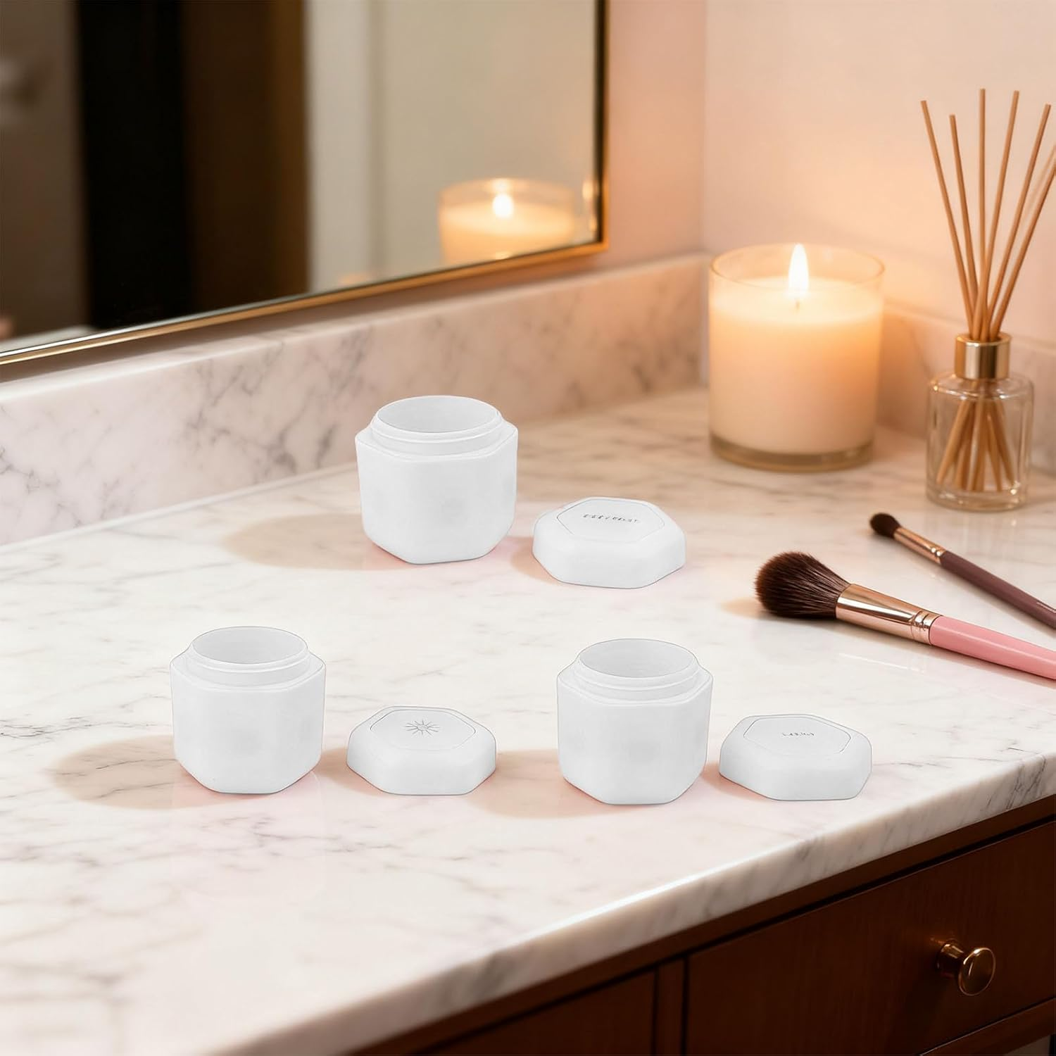 Pomya Magnetic Travel Toiletry Containers Secure Twist Lock Lids 3 Pcs Set for Lotion Shampoo Conditioner Cream for Travelers (White) - Blue image number 2