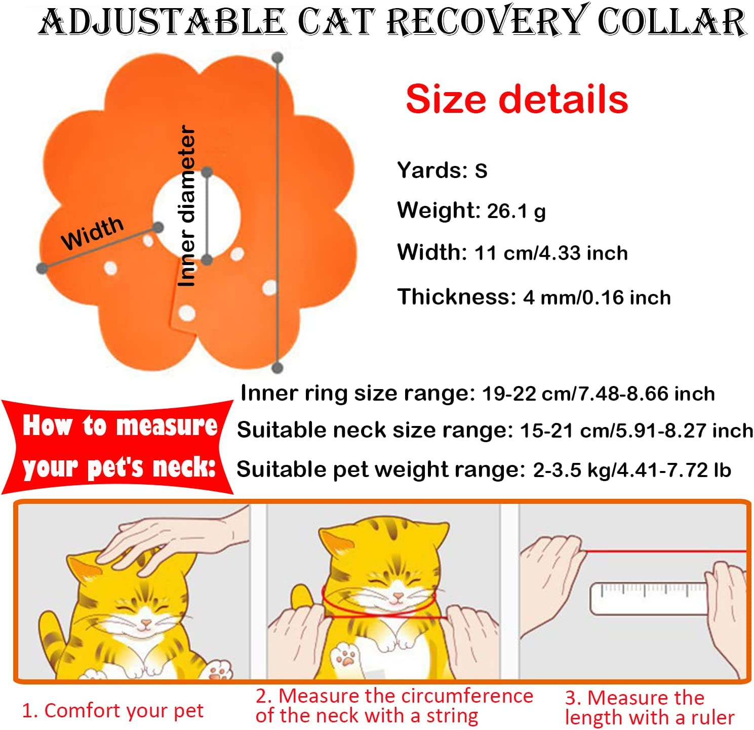 Adjustable Cat Recovery Collar, Protective Pet Cone Collar for after Surgery Soft Collar Wound Healing Protective Cone, Elizabethan Collars for Prevent from Licking Wounds, Not Block(S)