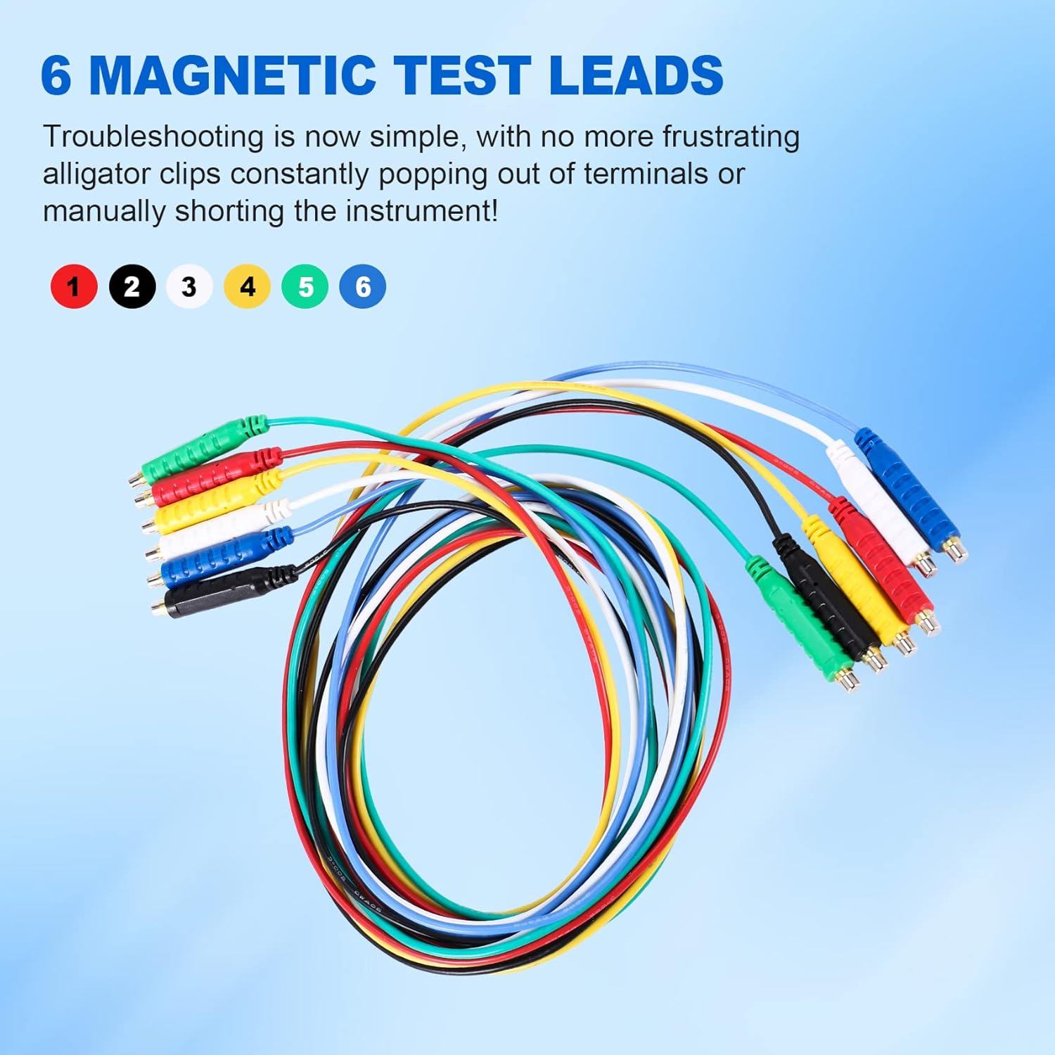 Elqater 6PCS Magnetic Test Leads Silicone Soft Flexible Jumper Test Wires 3.3FT 20AWG 30V AC 5A Compatible with Thermostats, Control Panels, Sensors, Switches, Alarm Panels image number 6