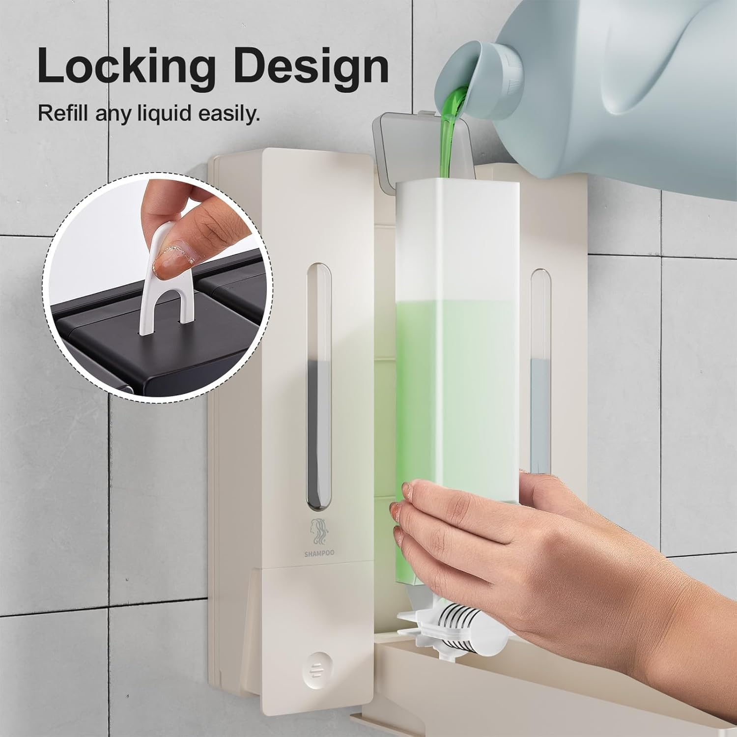 3-In-1 Shampoo and Conditioner Dispenser, Bathroom Shower Dispensers, 3 Chamber No Drill Wall-Mounted Shower Soap Dispenser for Bathroom Hotel (White) image number 5