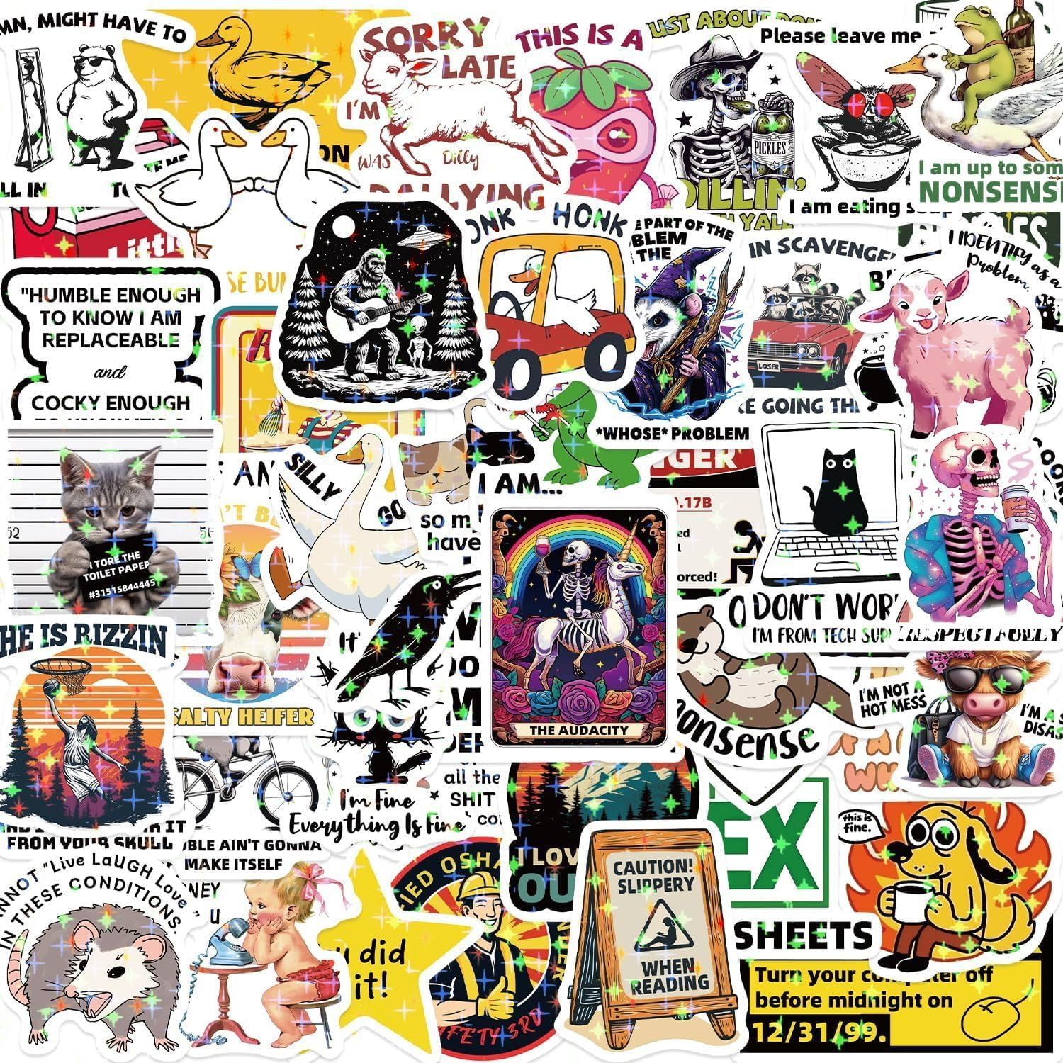 Funny Stickers for Adults 238 PCS - Holographic Sarcastic Meme Decals | Waterproof Vinyl Laptop Stickers, Water Bottle, Phone, Kindle | No Repeats (238 Funny Stickers) image number 1