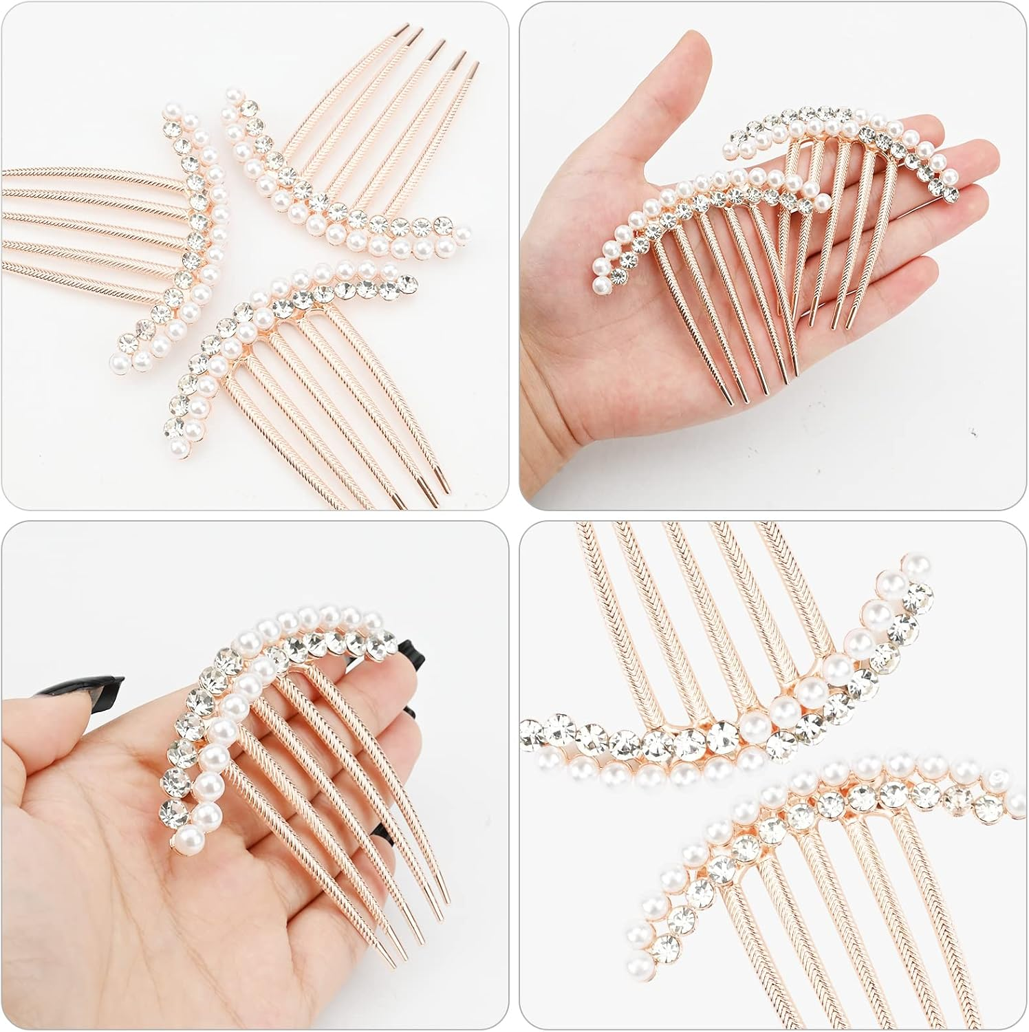 4 PCS Rhinestone Hair Comb Vintage Crystal Hairpins Hair Clips Metal Non-Slip Comfortable Hair Clips Pins Claw Rhinestone Glitter Sparkly Jeweled Gems Crystal Hair Accessories for Women Girls image number 1