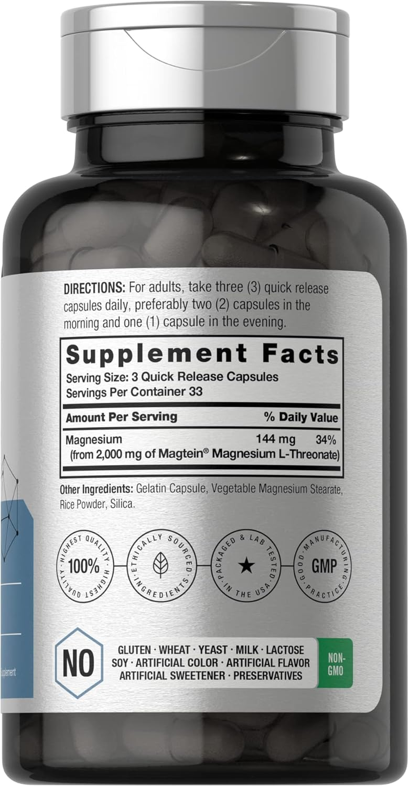 HORZ Magtein Magnesium L-Threonate | 2000Mg Supplement | 100 Capsules | Non-Gmo and Gluten Free | by Horbaach image number 5