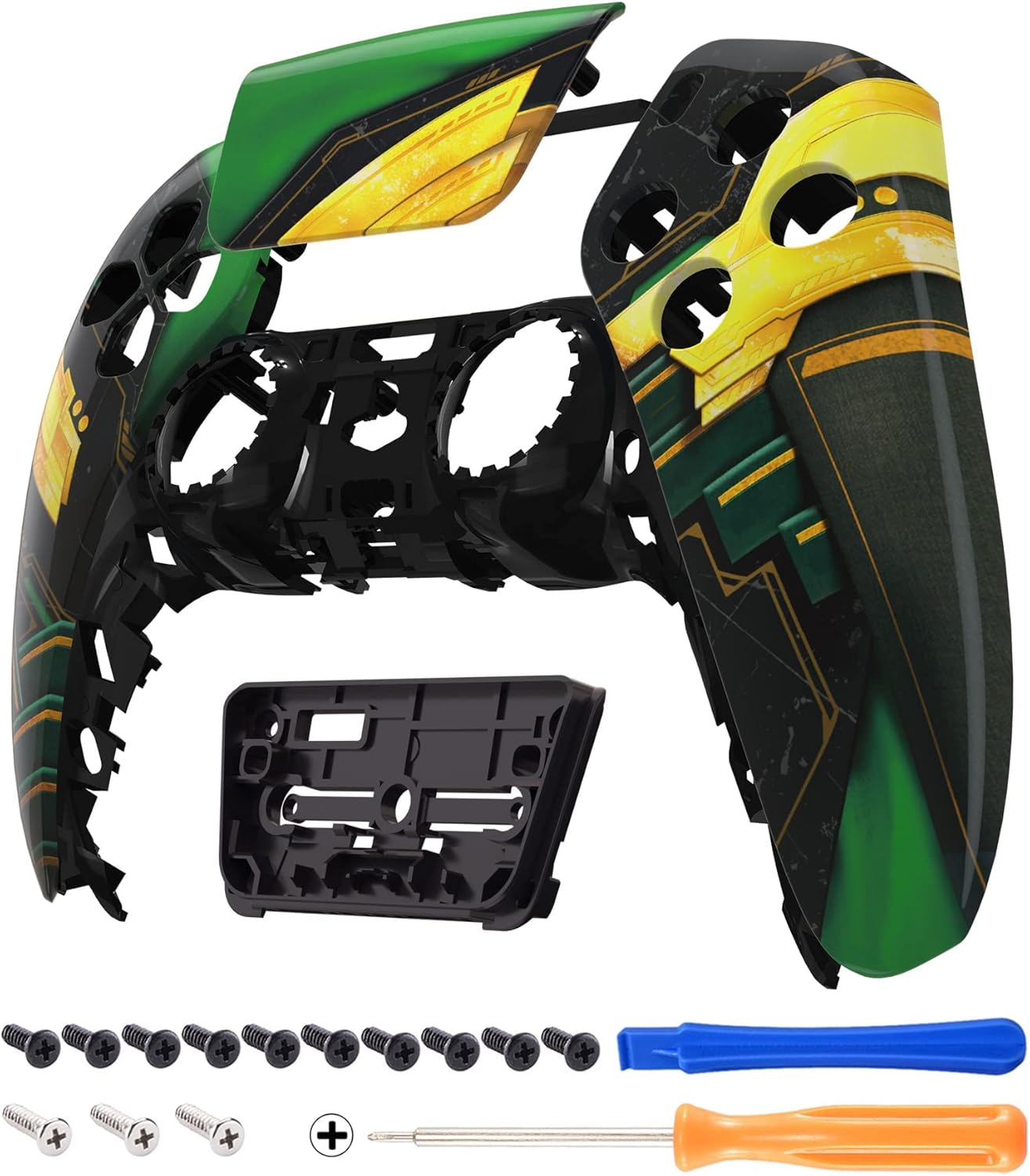 Extremerate Silver Wave Touchpad Front Housing Shell Compatible with Ps5 Controller, DIY Replacement Shell Custom Touch Pad Cover Faceplate Compatible with Ps5 Controller