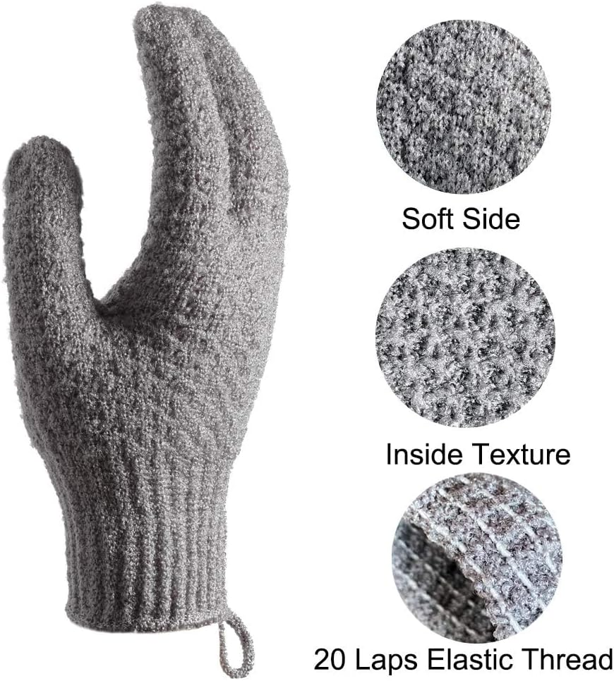 Bath Exfoliating Gloves Scrub - 4 Pcs (2Pairs) Lengthened and Large Exfoliating Scrubbing Gloves for Shower, Spa, Massage - Scrub Exfoliating Mitts for Body, Face, Hand and Foot (Black and Gray) (2 Pairs Gray) image number 1